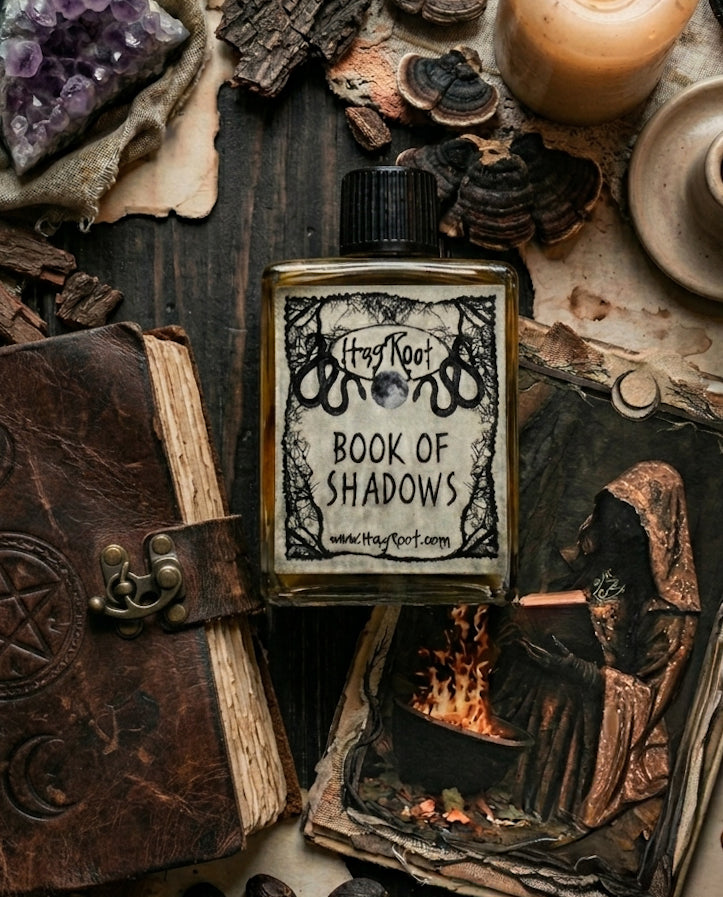 BOOK OF SHADOWS-(Aged Leather, Old Book Pages, Incense, Sweet Offerings)- Perfume, Cologne, Anointing, Ritual Oil