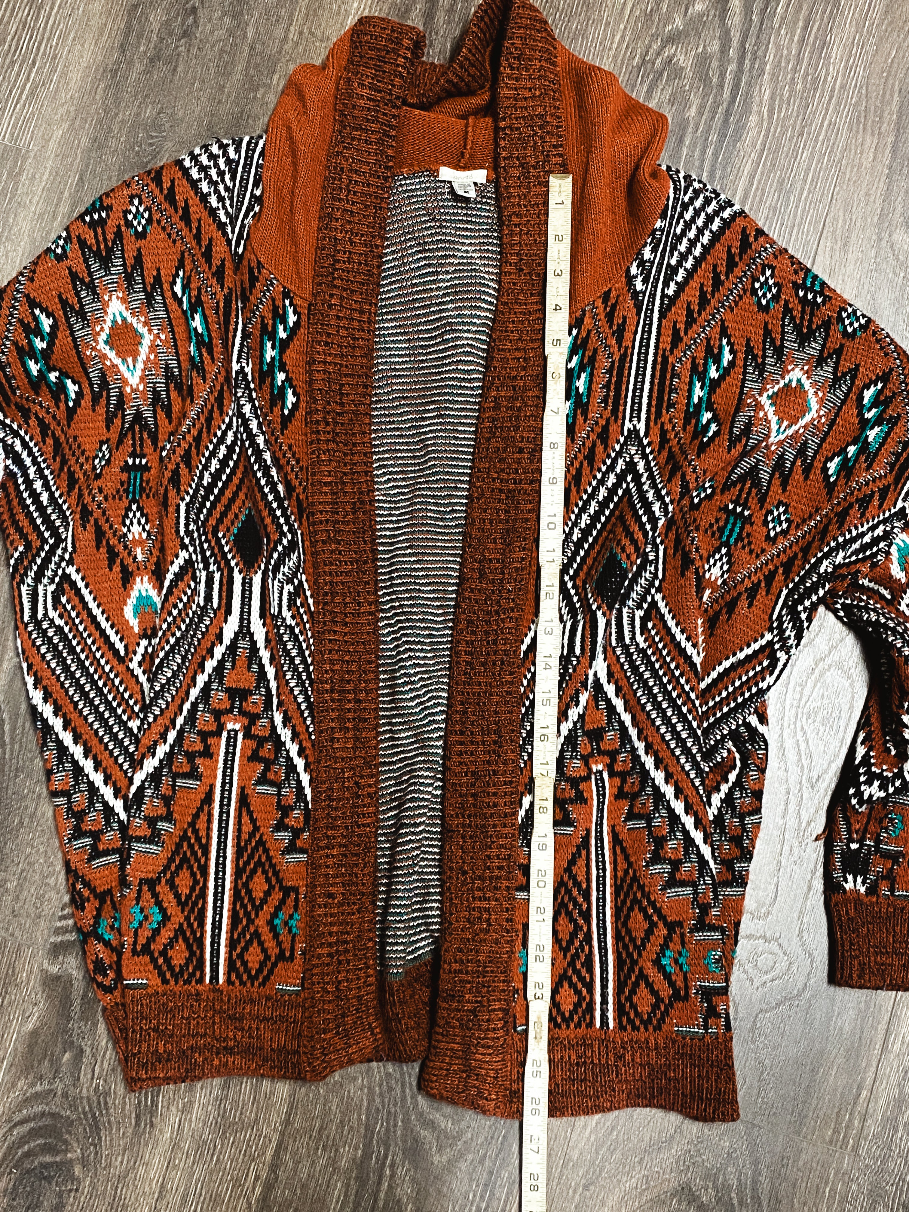 Tribal Design Cardigan With a Hood - Size Medium