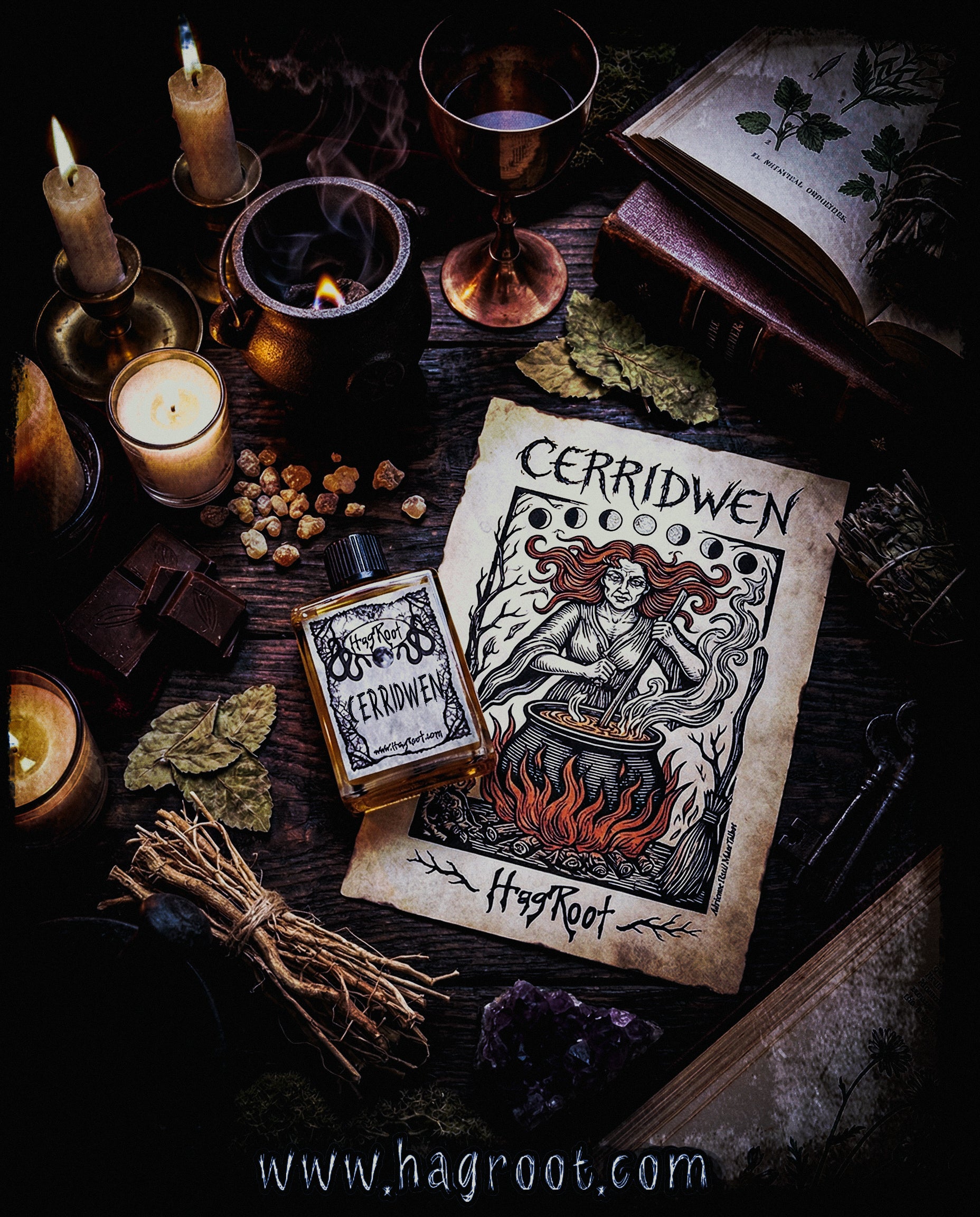 CERRIDWEN-(Patchouli, Frankincense, Cauldron Smoke, Dark Chocolate, Moss, Vetiver)-Perfume, Cologne, Anointing, Ritual Oil