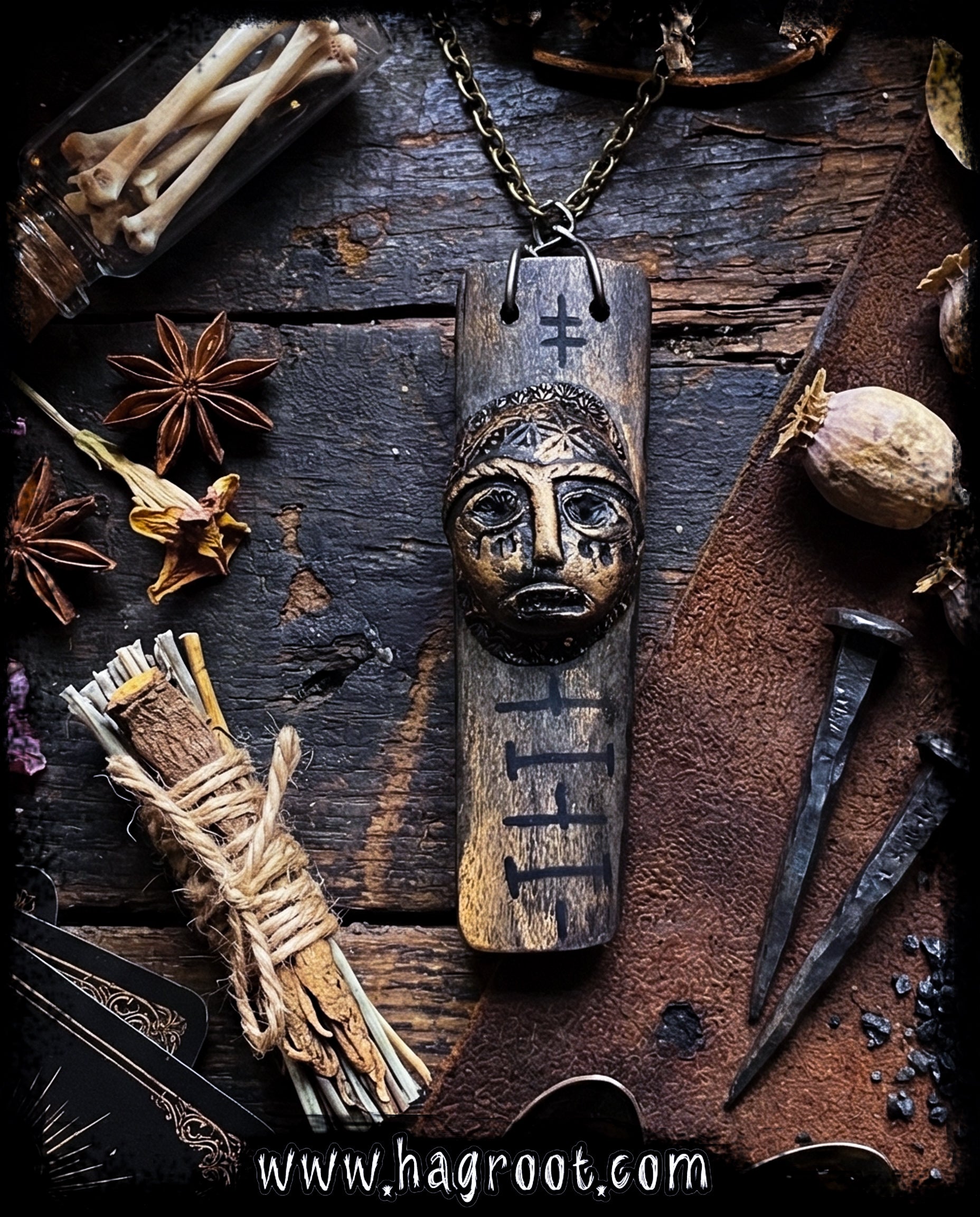 The Flow of Life - Wood + Clay Talisman/Amulet Necklace