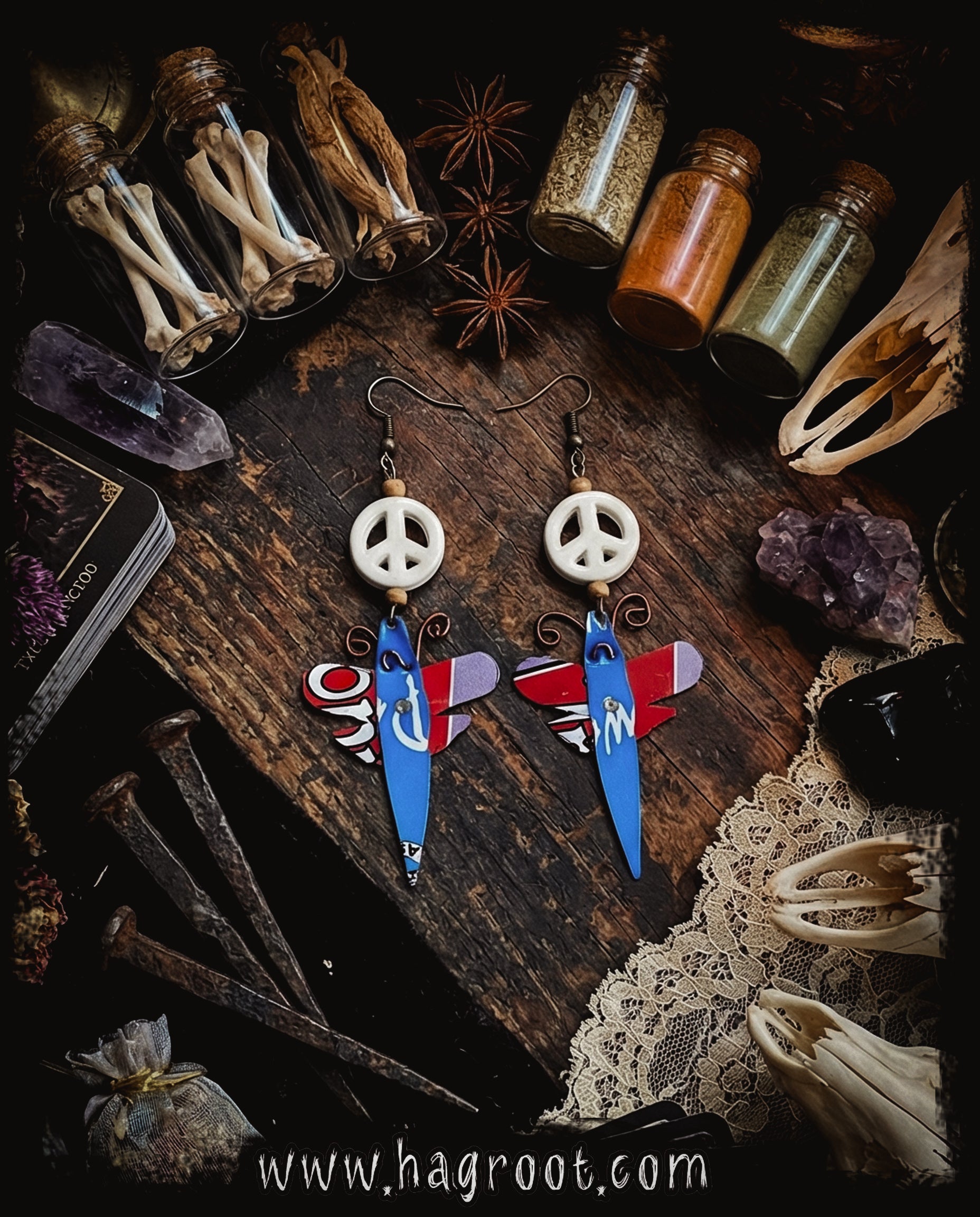 Hand Crafted Earrings for Peace Made from Salvaged Materials