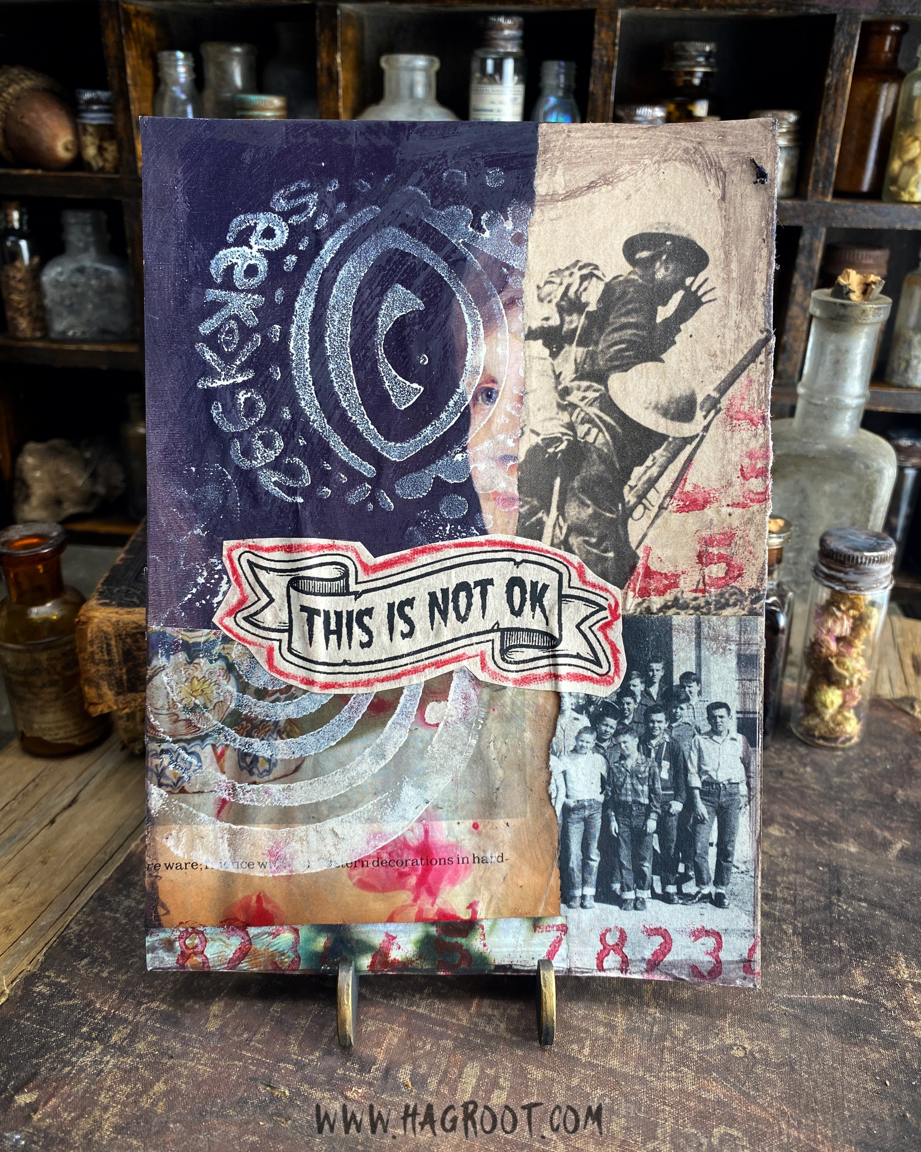 This is Not Ok - Original Mixed Media Collage - Altar Card