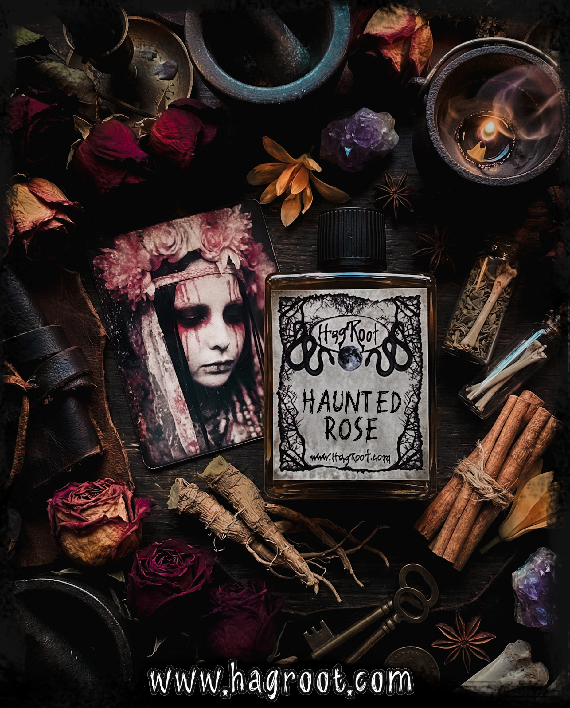 HAUNTED ROSE-(Rose, Leather, Cinnamon, Patchouli, Champaca Flowers)-Perfume, Cologne, Anointing, Ritual Oil