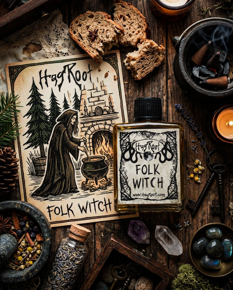 FOLK WITCH-(Evergreen Trees, Ceremonial Fire and Warm Spiced Bread)-Perfume, Cologne, Anointing, Ritual Oil