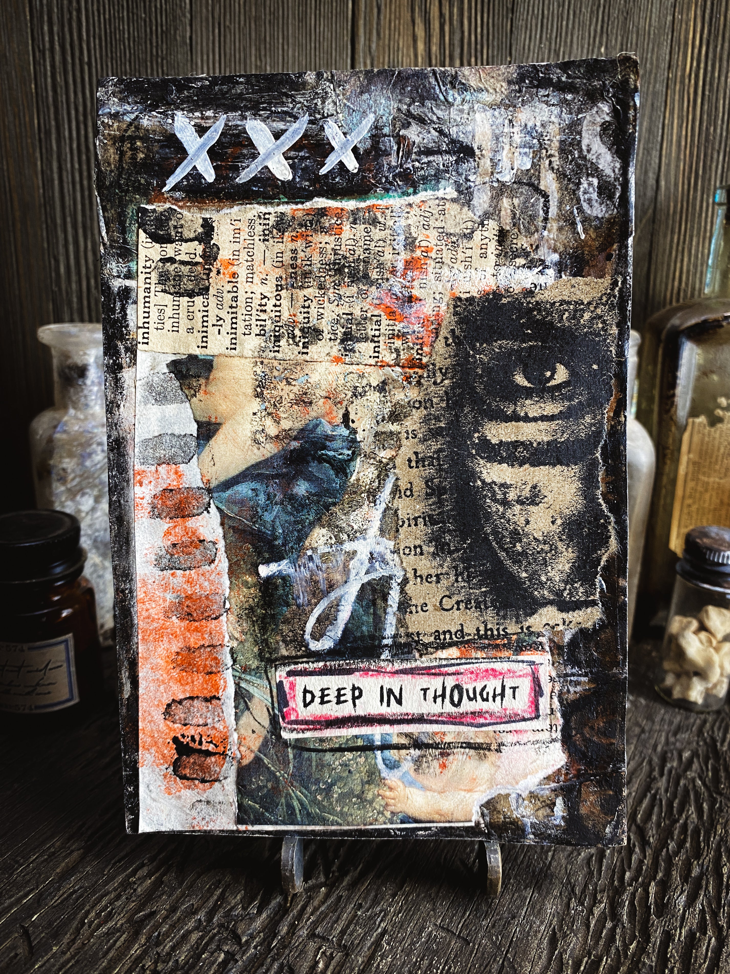 Deep In Thought - Original Mixed Media Collage