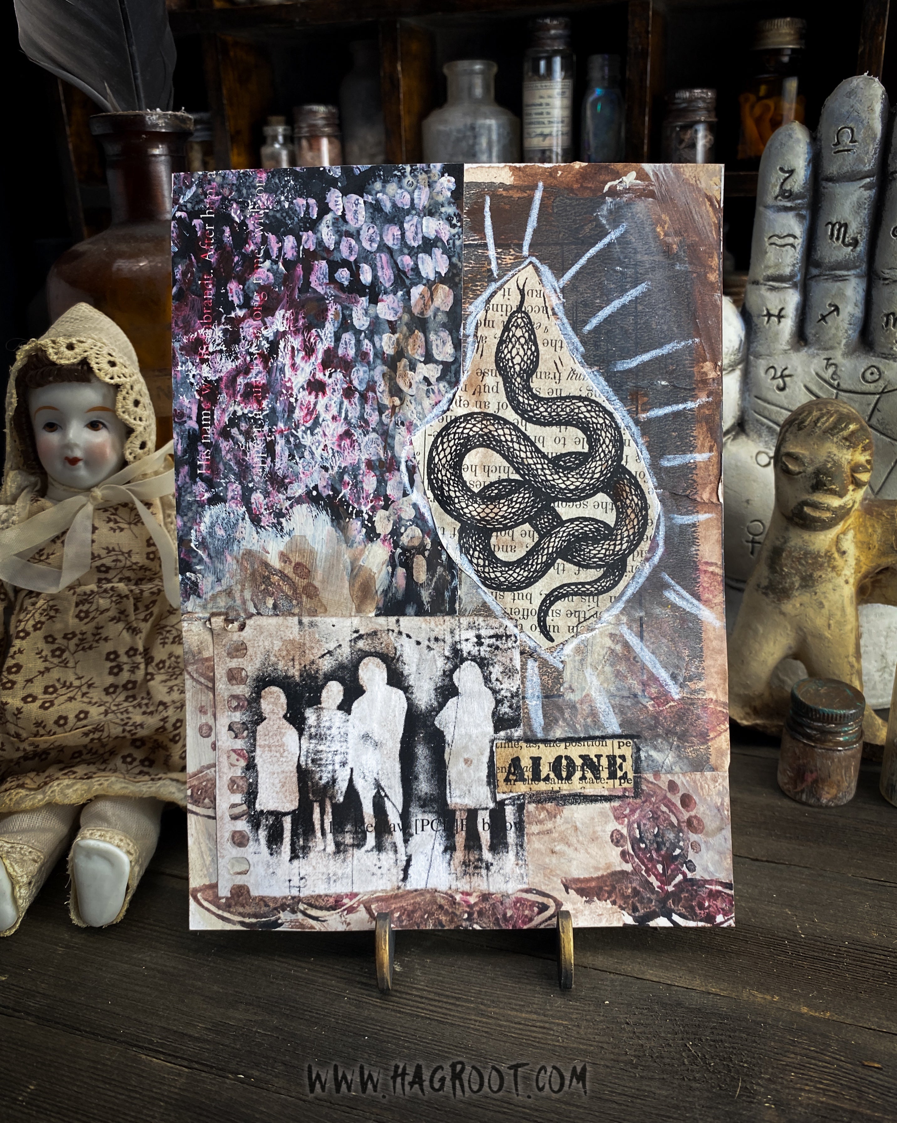 Alone - Original Mixed Media Collage - Altar Card