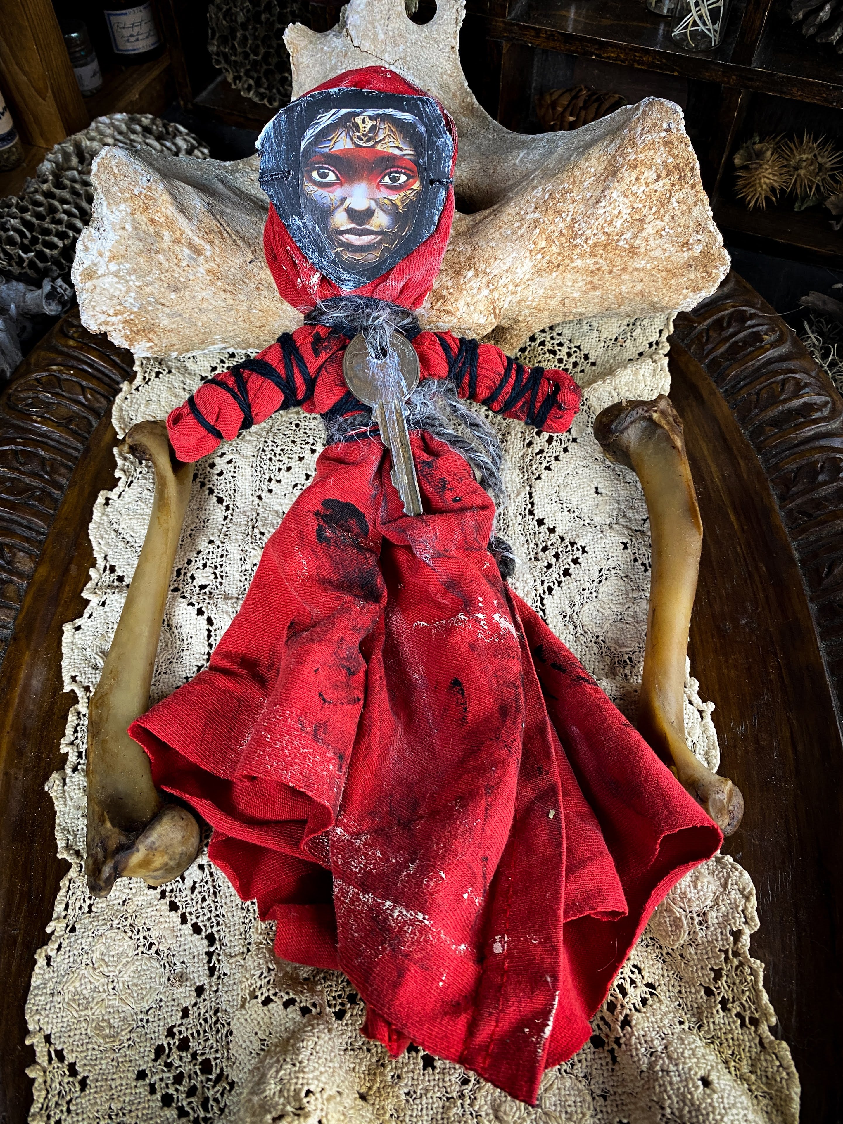 Intention Doll Containing Herbs, Roots, Stones, Snake Skin, Shells - Poppet, Conjure Doll, Medicine Doll, Spirit Doll