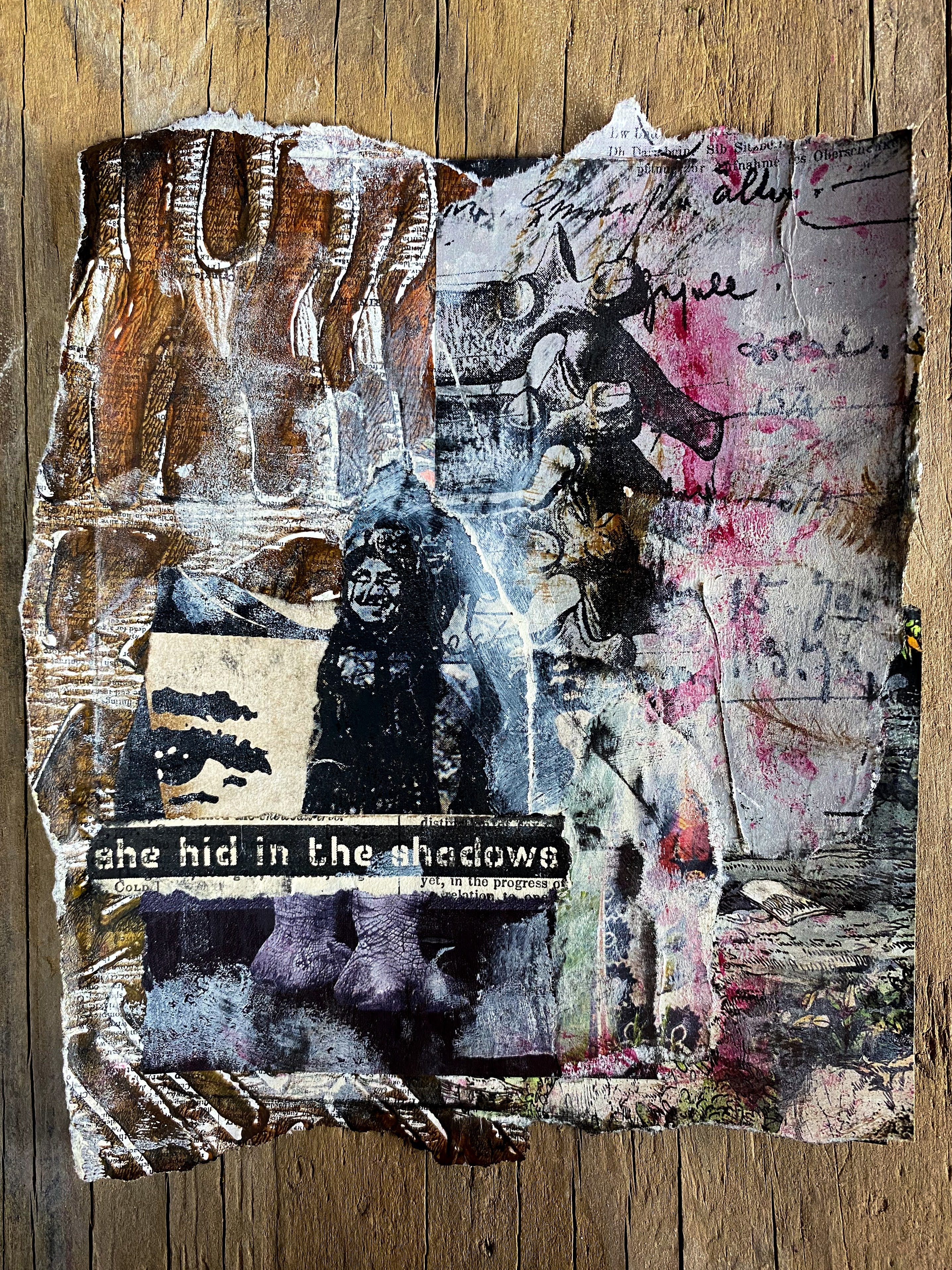 She Hid in the Shadows - Original Mixed Media Collage