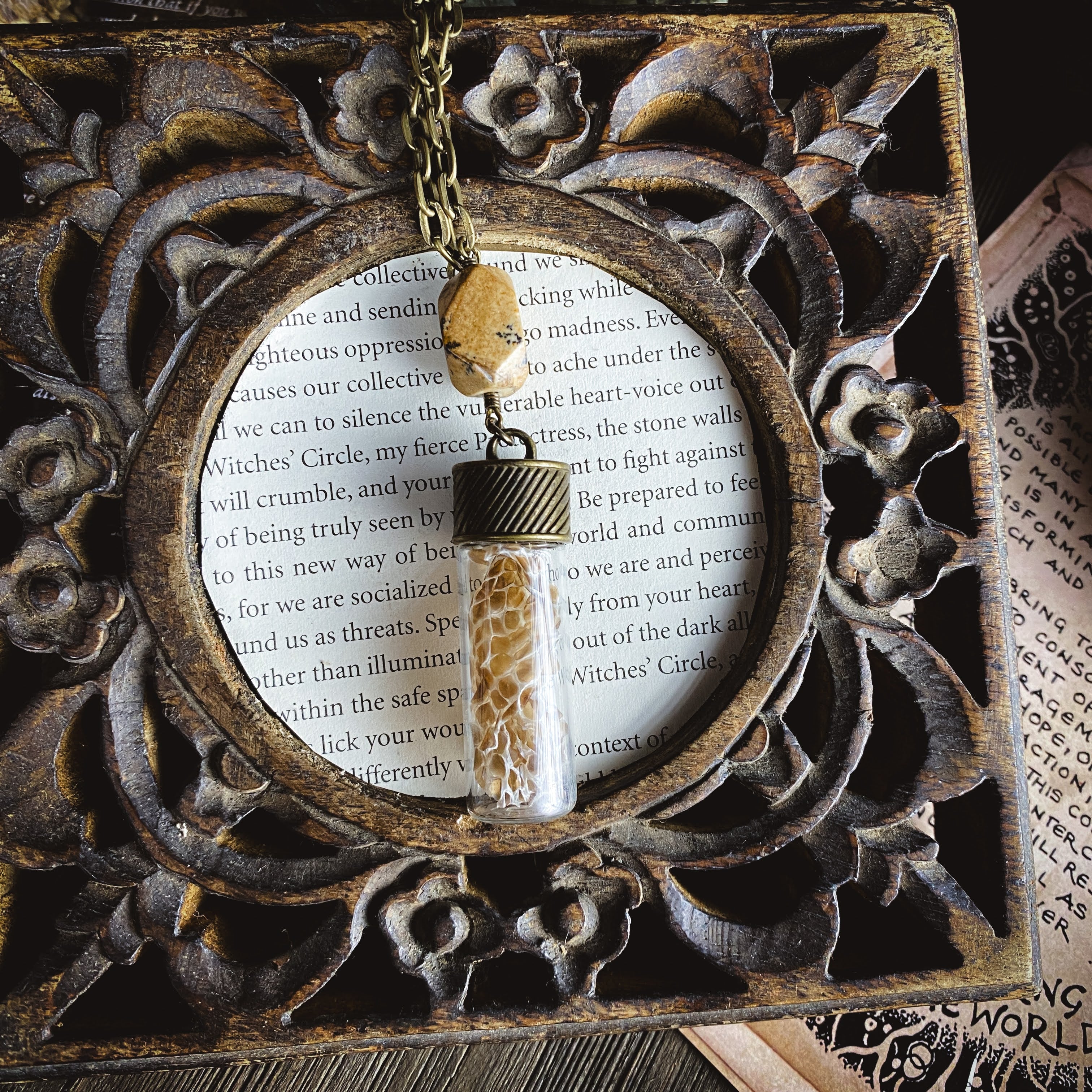Conjure Necklace with Snake Skin and Picture Jasper