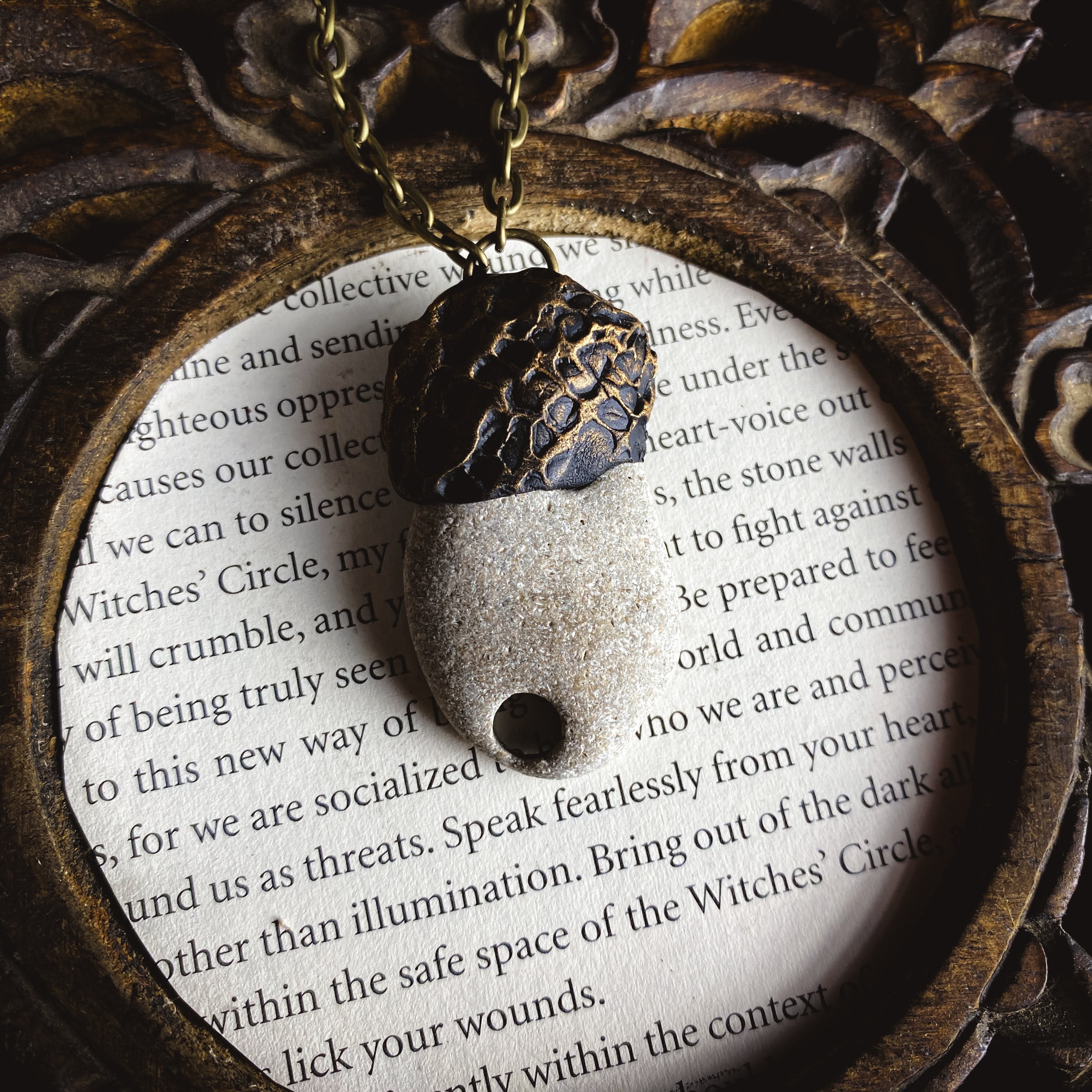 Hag Stone Talisman Necklace with an Organic Clay Pattern