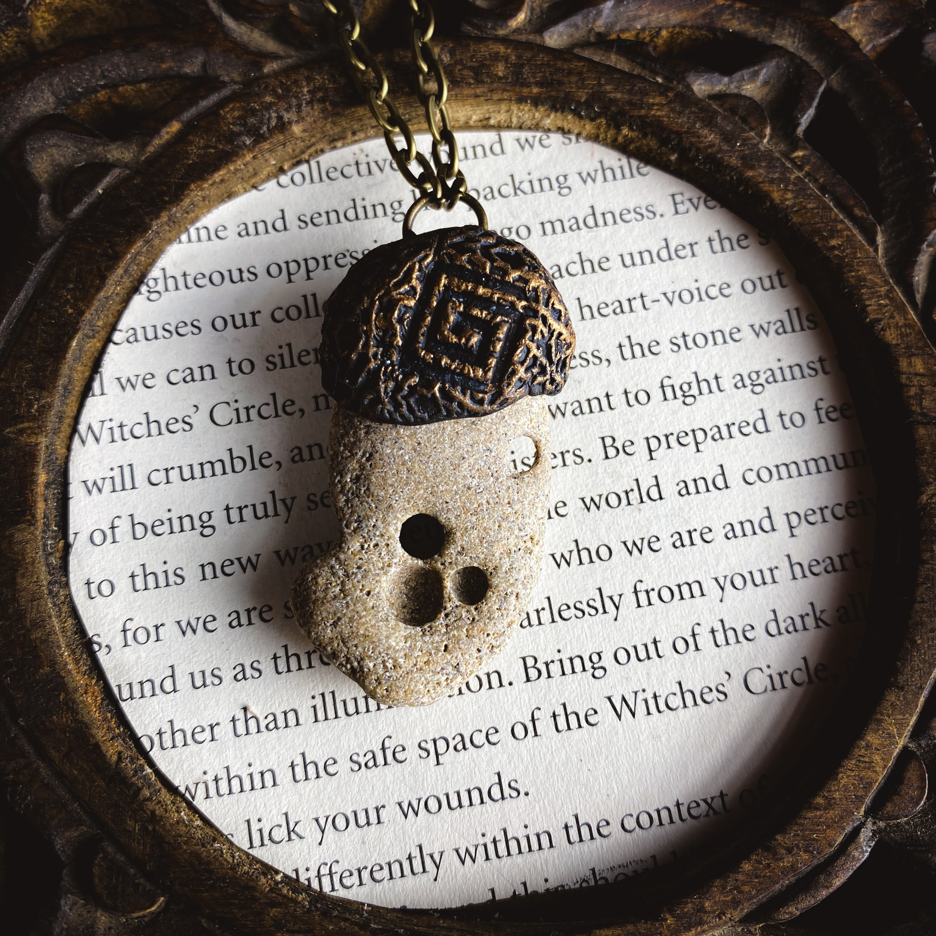 Double Hag Stone Talisman Necklace with an Organic Clay Pattern