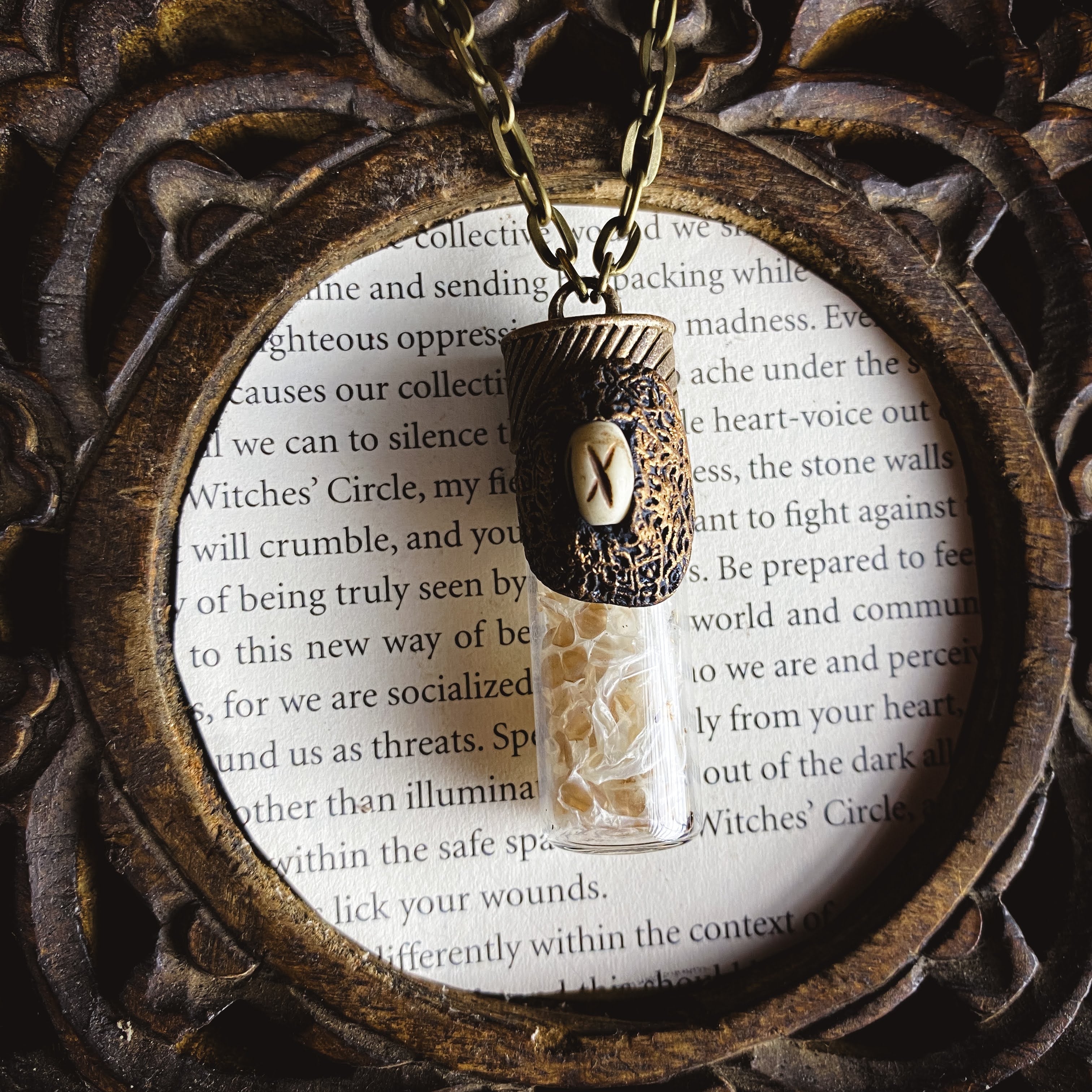 Conjure Necklace with Snake Skin, Mugwort and Carved Bone