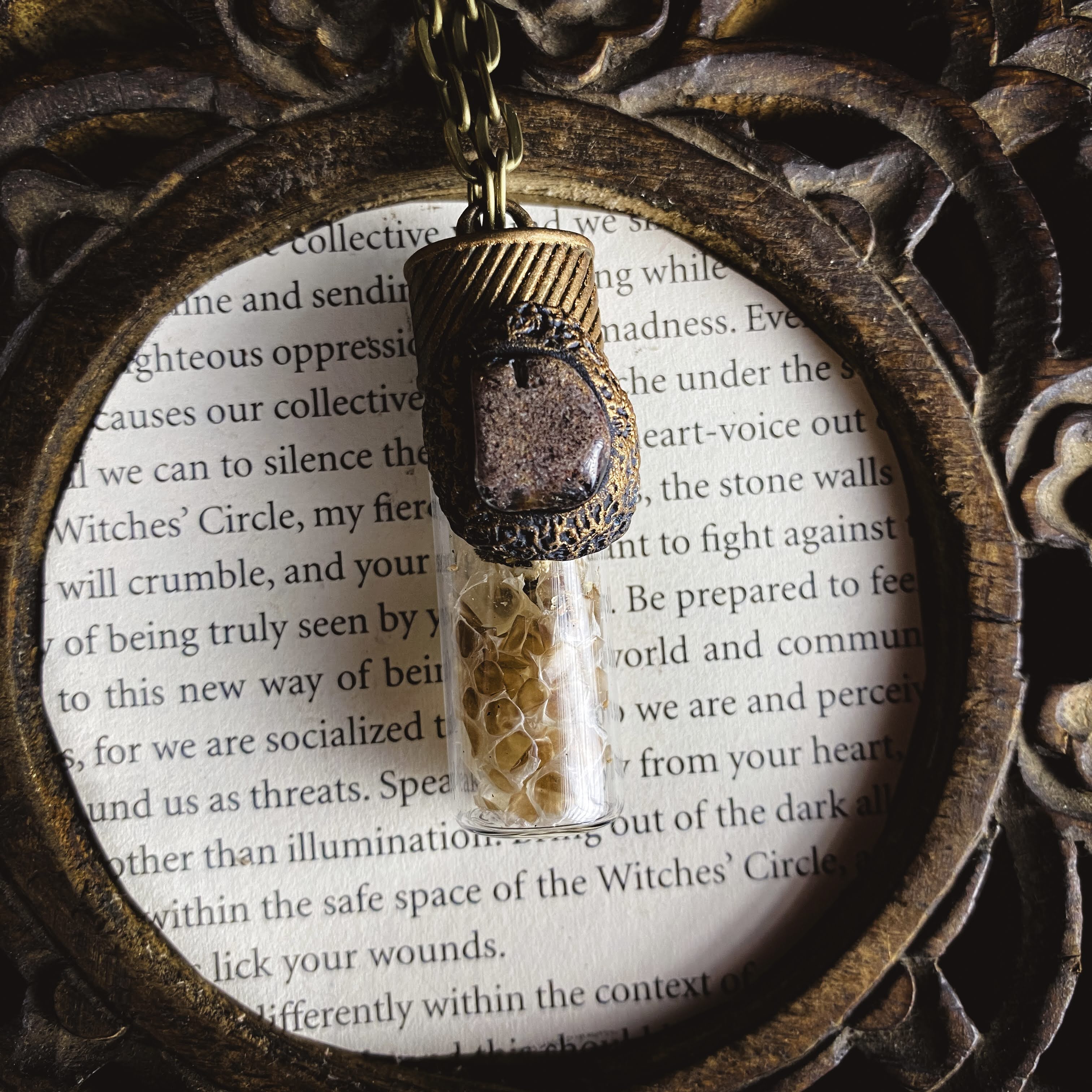 Conjure Necklace with Snake Skin, Mugwort and Ghost Quartz
