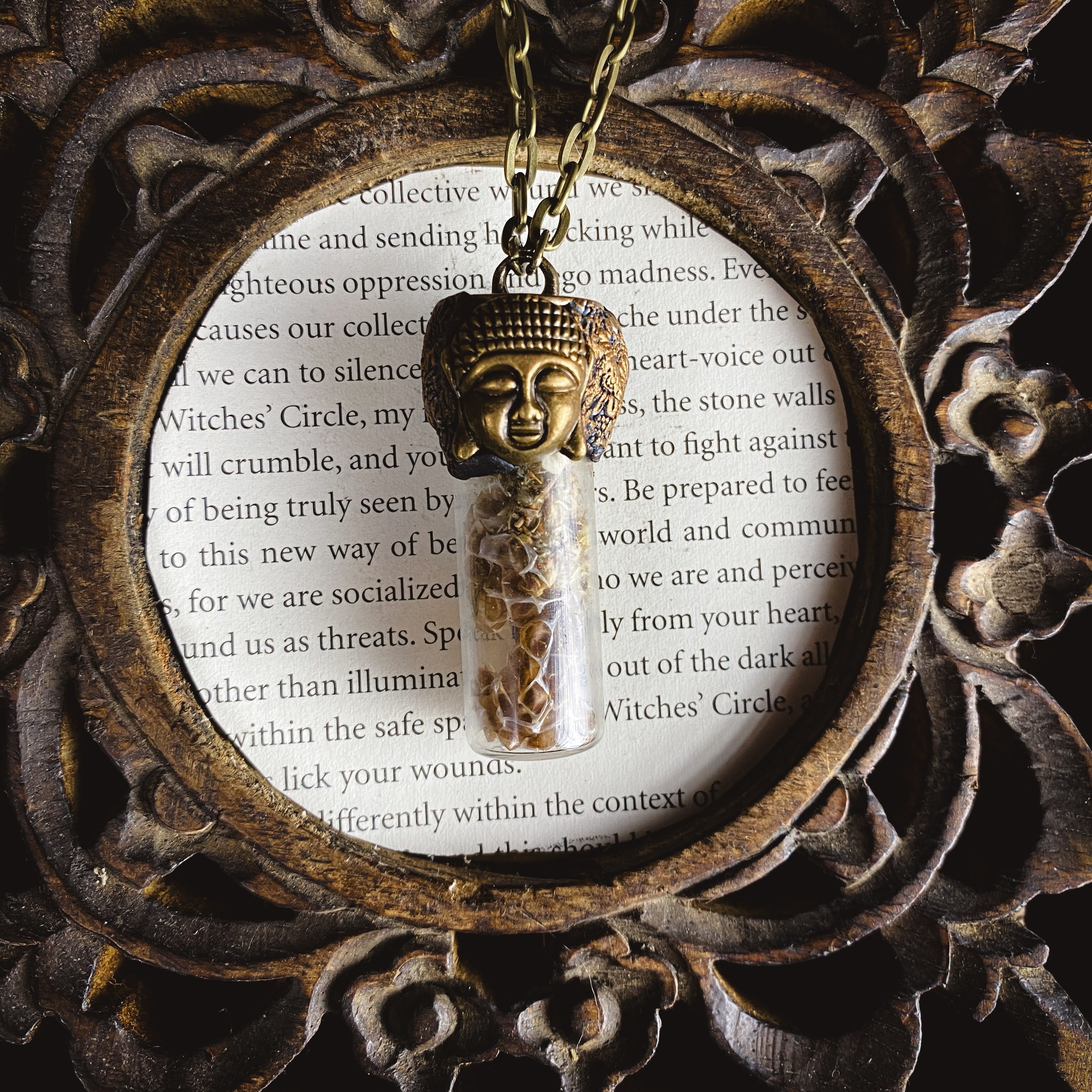 Conjure Necklace with Snake Skin, Mugwort and Buddha Head