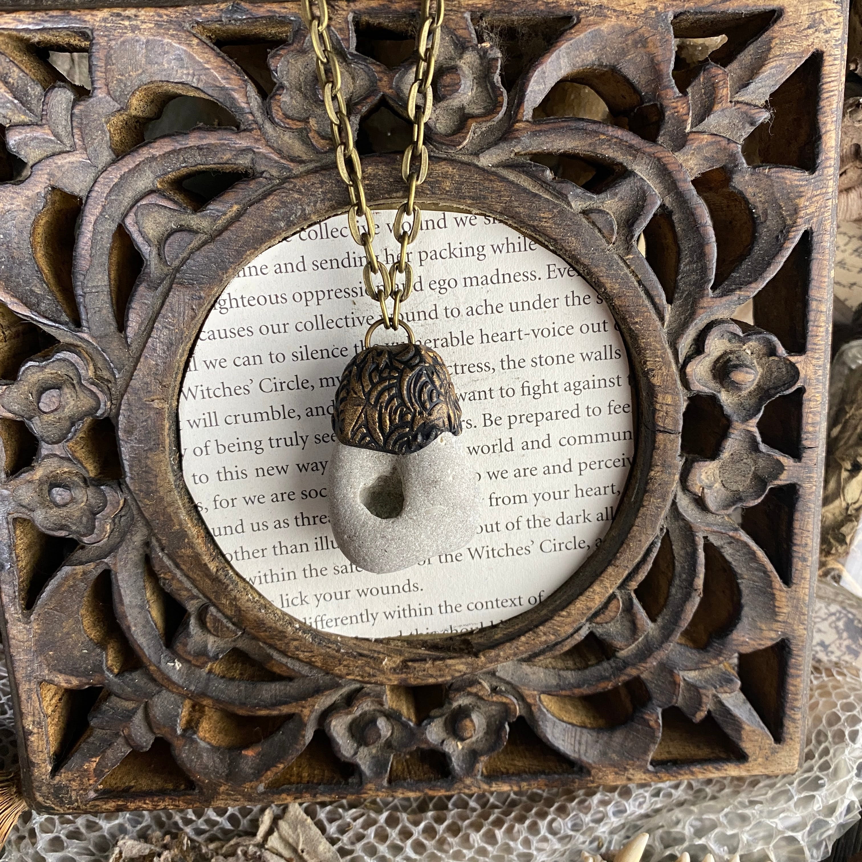 Hag Stone Talisman Necklace with a Tribal/Nature Inspired Design