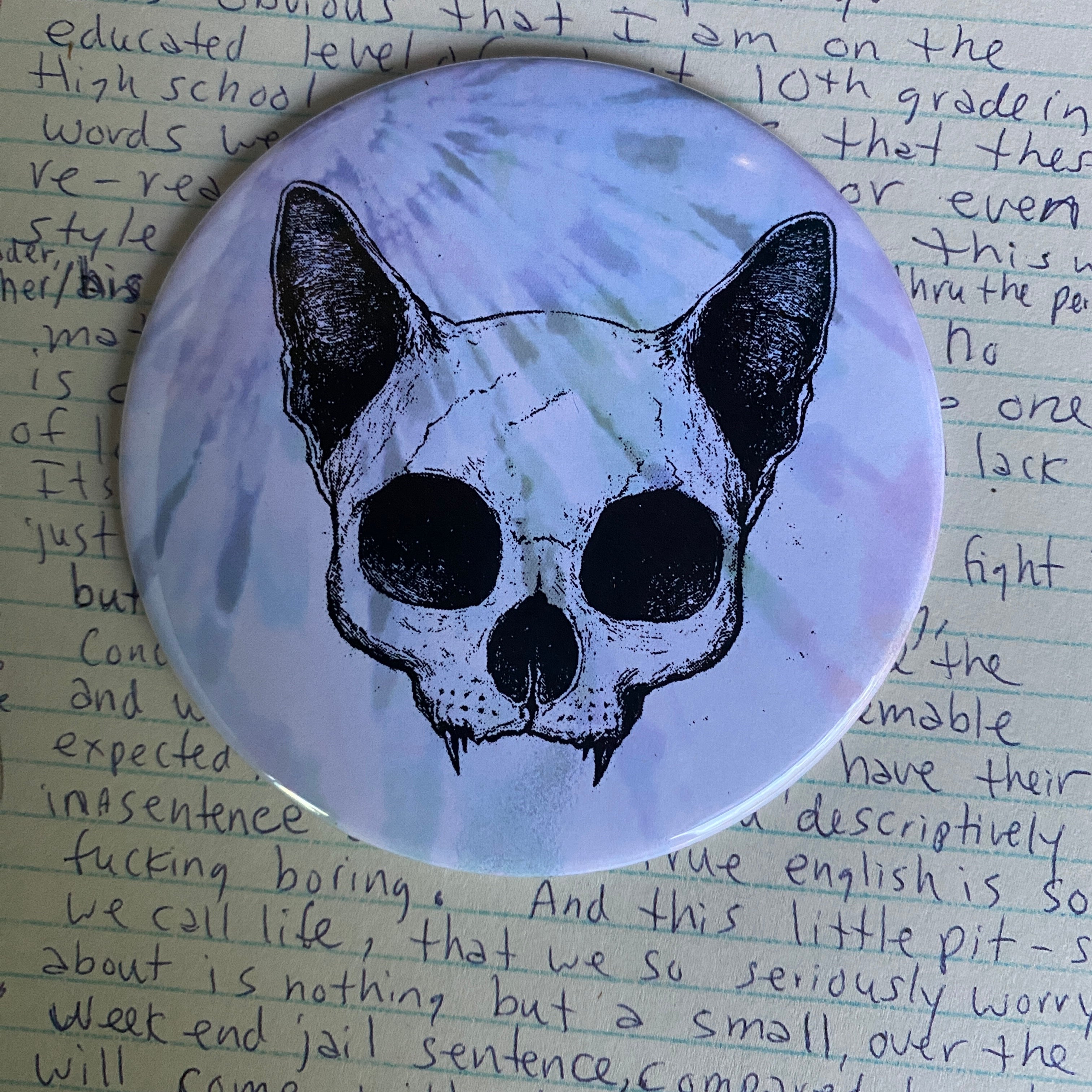 CAT SKULL - Hand Pressed Pocket Mirror