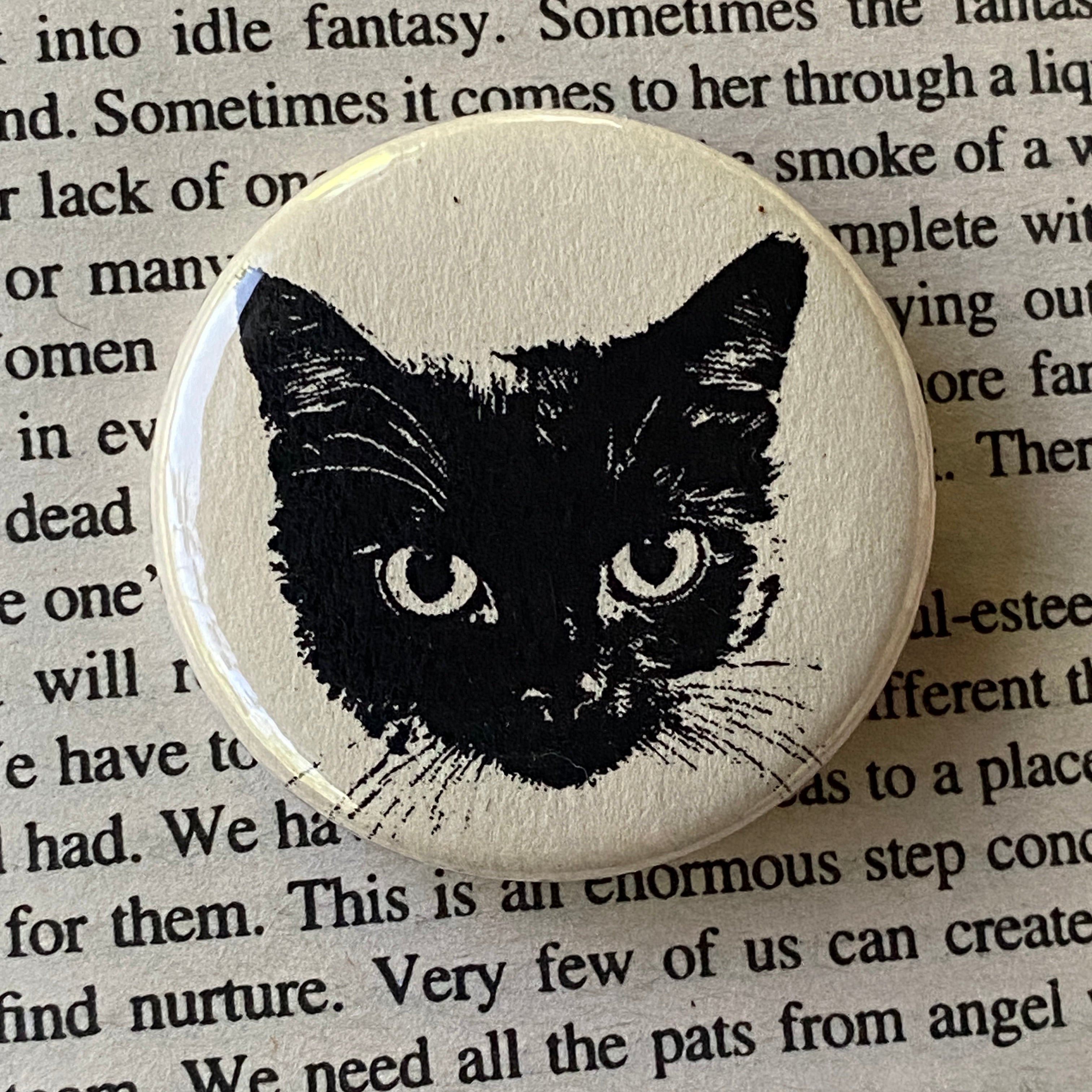 Black Cat - Hand Pressed Button/Pin - 1.5"