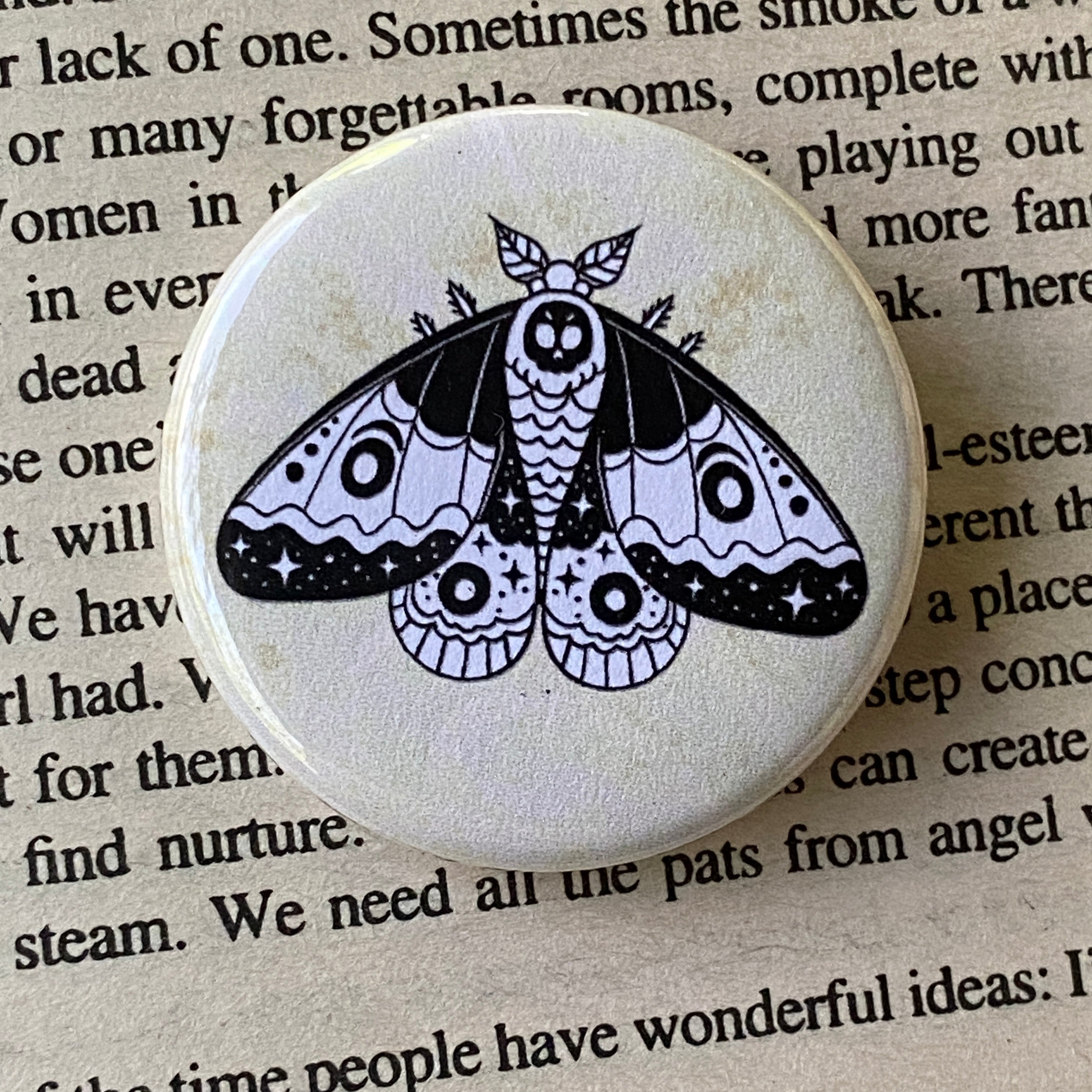 Moth - Hand Pressed Button/Pin - 1.5"