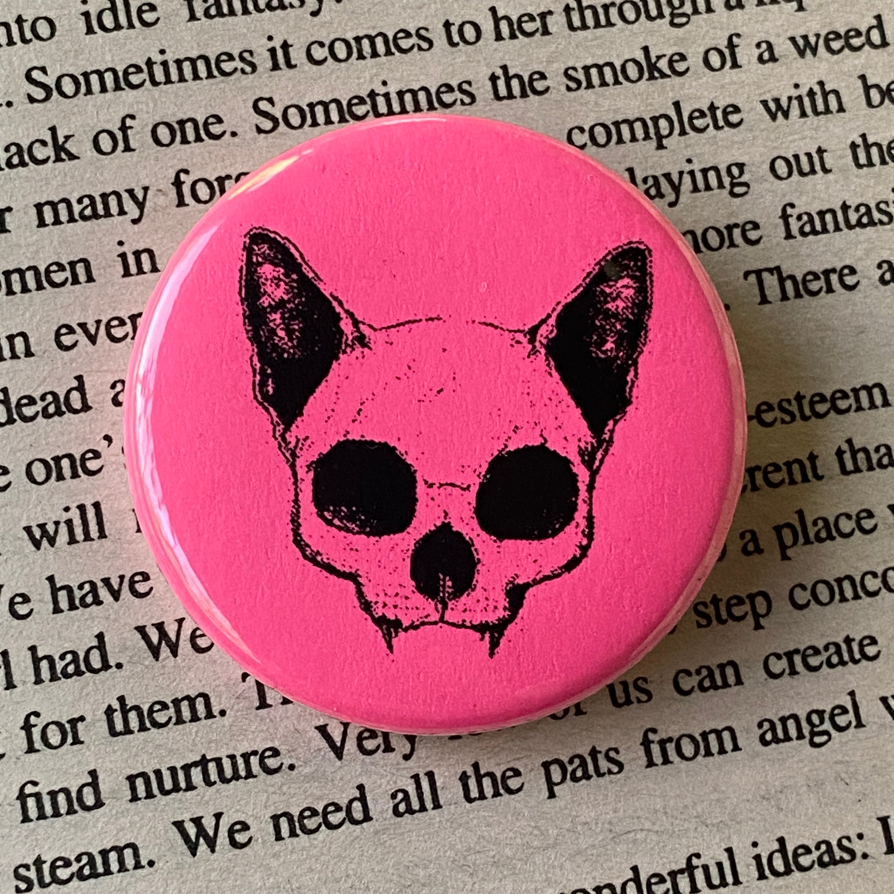 Cat Skull - Hand Pressed Button/Pin - 1.5"