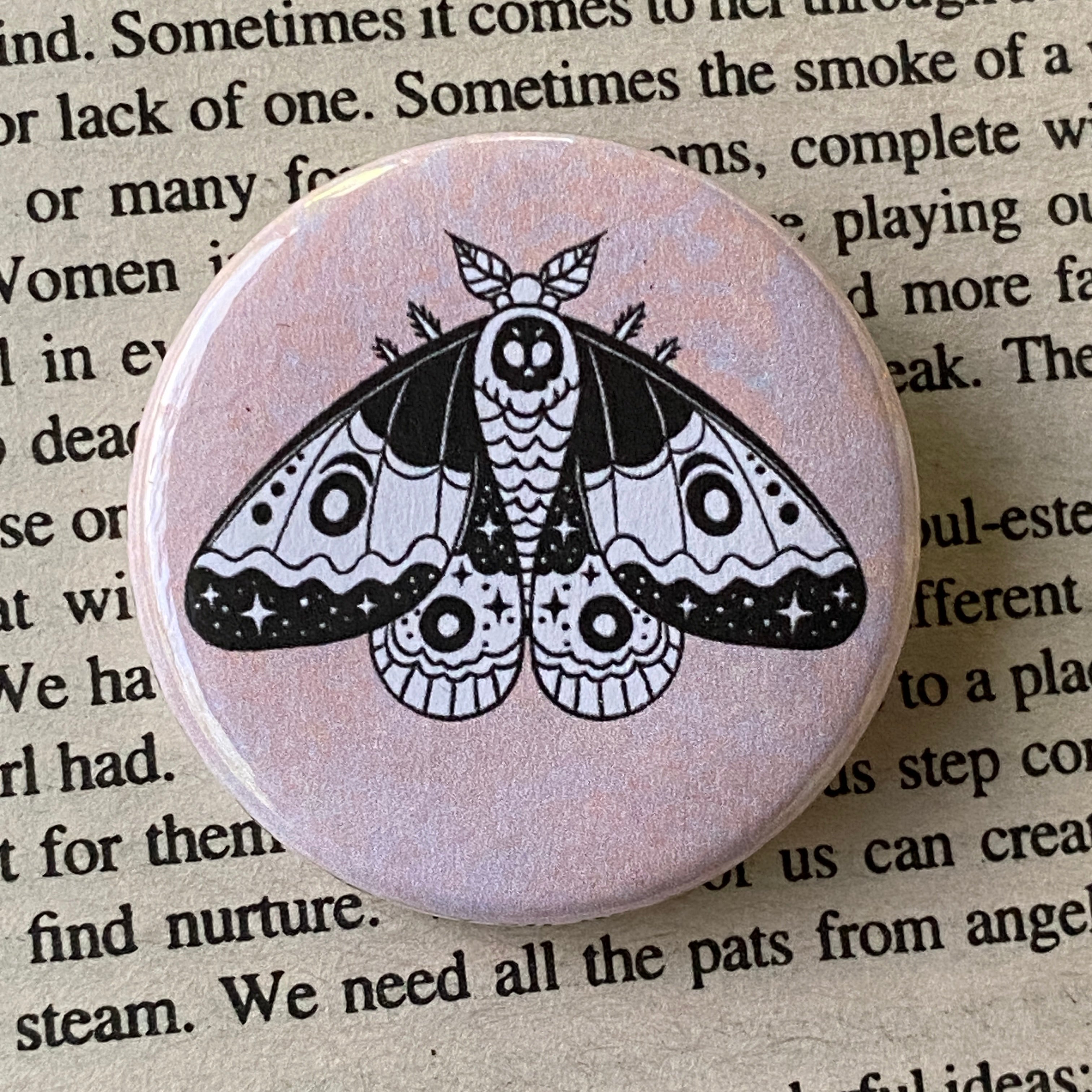 Moth - Hand Pressed Button/Pin - 1.5"