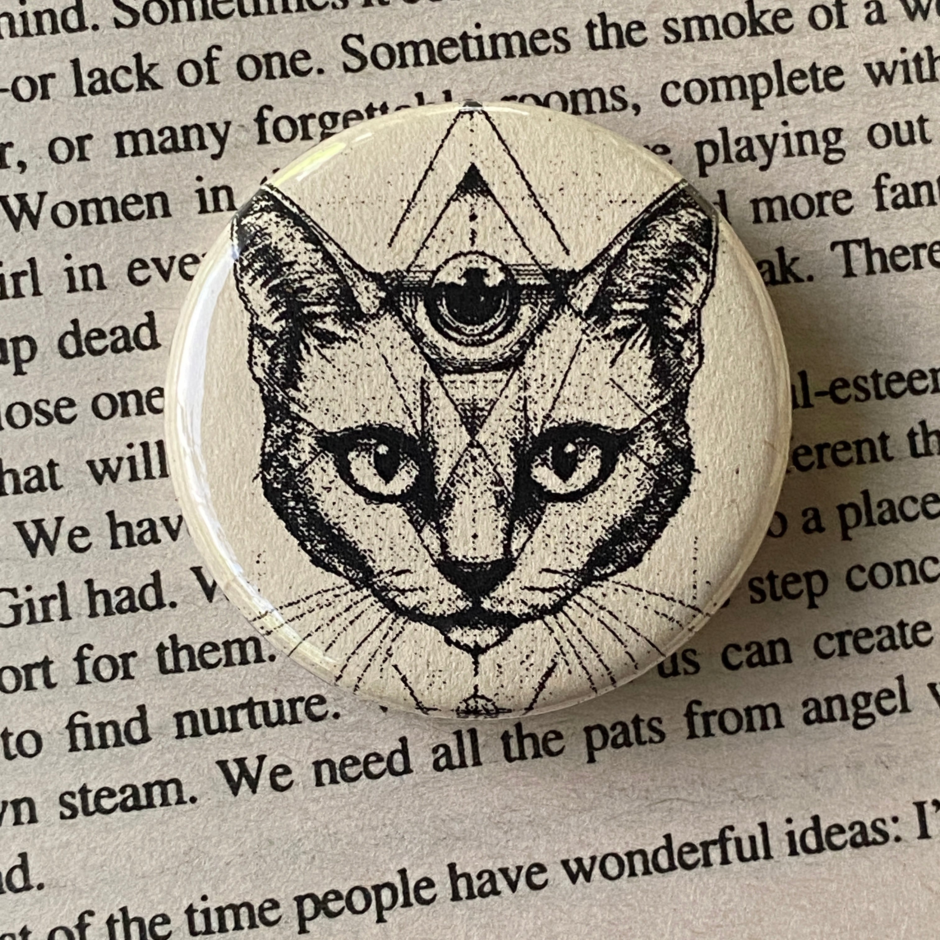 Mystic Cat - Hand Pressed Button/Pin - 1.5"