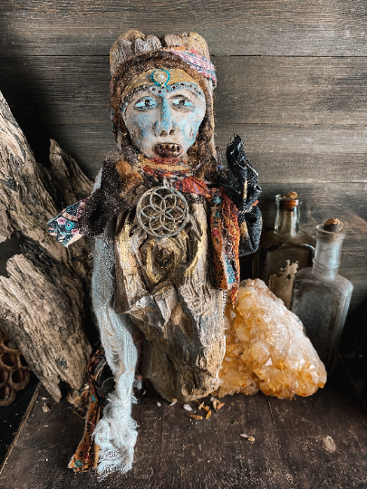 Sacred Medicine Doll for Spiritual Awakening - Spirit Doll - Wise Woman, Conjure, Rootwork, Juju, Altered Art Doll