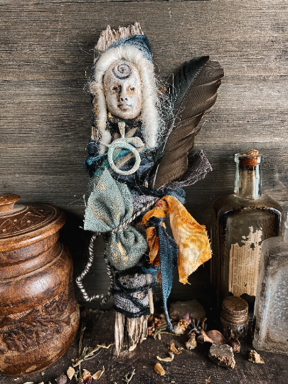 Sacred Medicine Doll for Rebirth - Spirit Doll - Wise Woman, Conjure, Rootwork, Juju, Art Doll, Snake Medicine, Transformation, Spiral