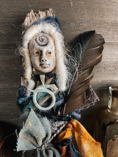 Sacred Medicine Doll for Rebirth - Spirit Doll - Wise Woman, Conjure, Rootwork, Juju, Art Doll, Snake Medicine, Transformation, Spiral