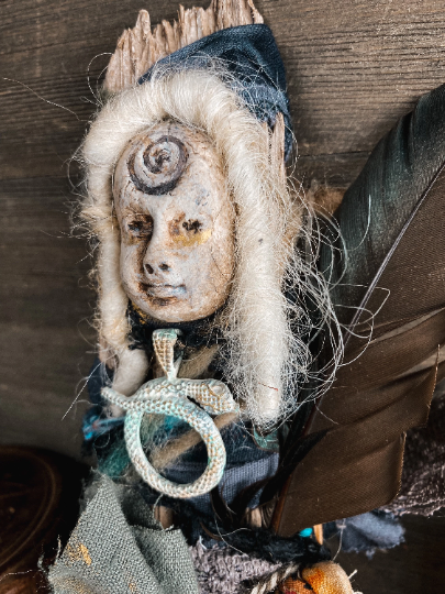 Sacred Medicine Doll for Rebirth - Spirit Doll - Wise Woman, Conjure, Rootwork, Juju, Art Doll, Snake Medicine, Transformation, Spiral