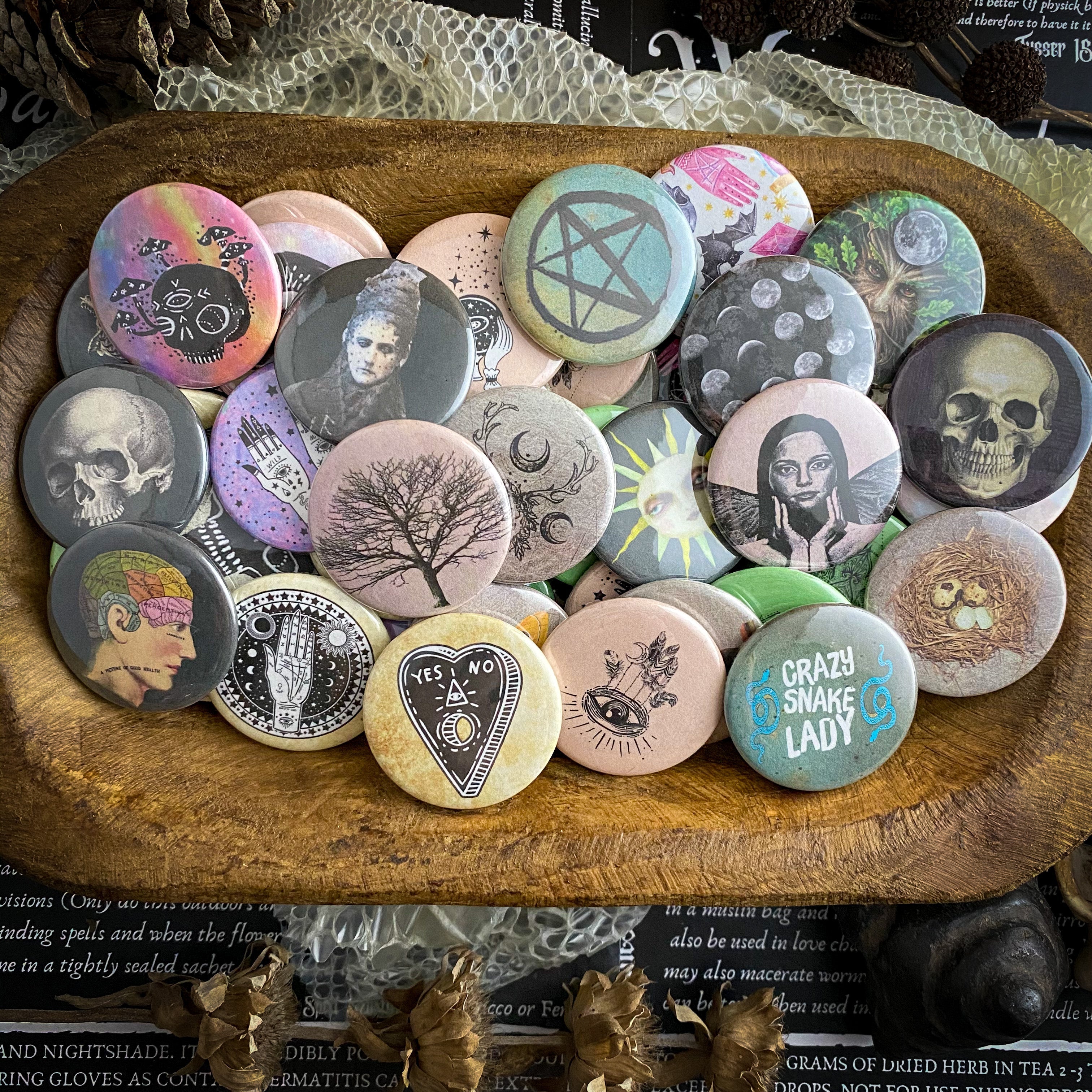 Skull + Crossbones - Hand Pressed Button/Pin - 1.5"