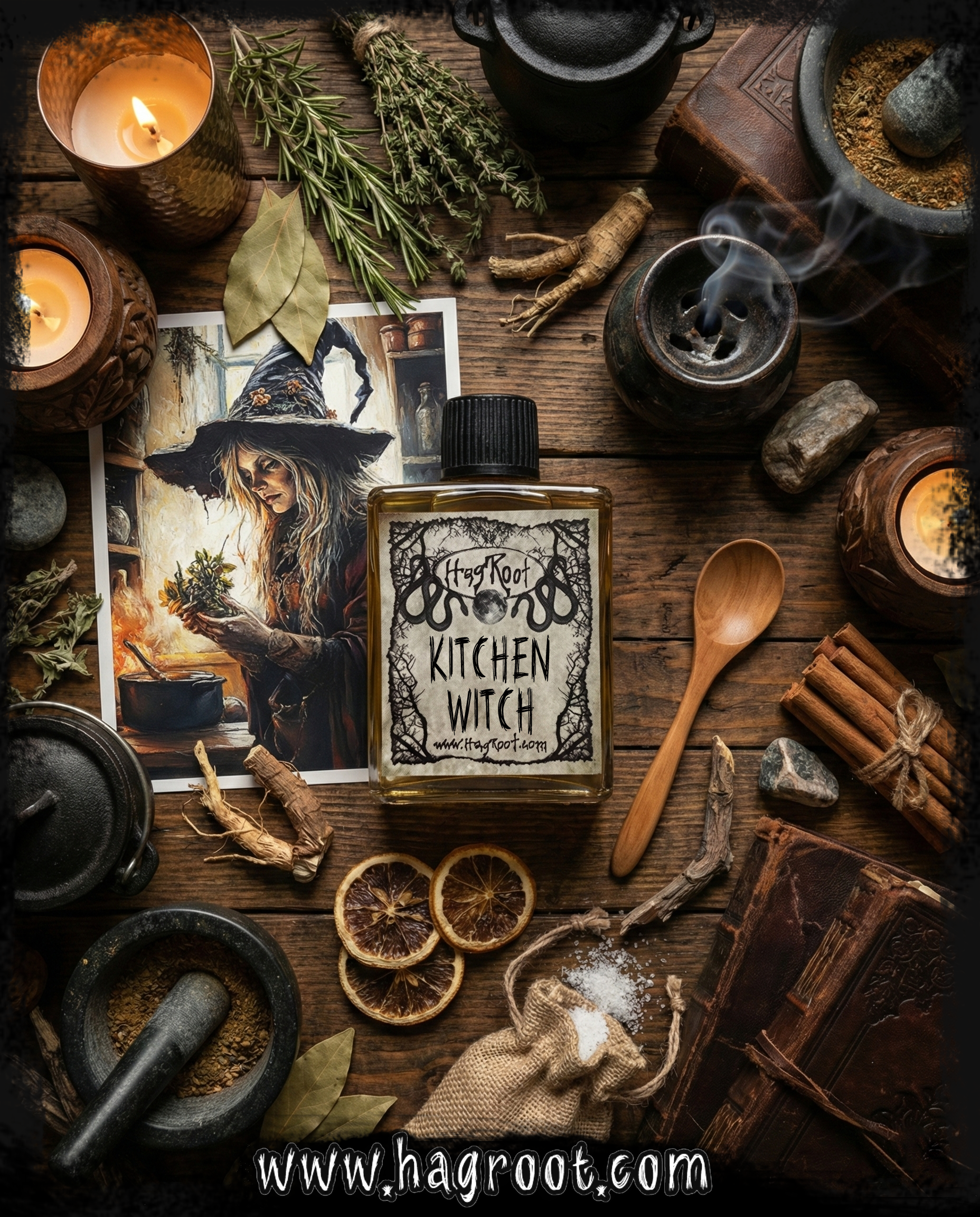 KITCHEN WITCH-(Freshly Picked Herbs and Wood Stove Baked Cinnamon Bread)-Perfume, Cologne, Anointing, Ritual Oil