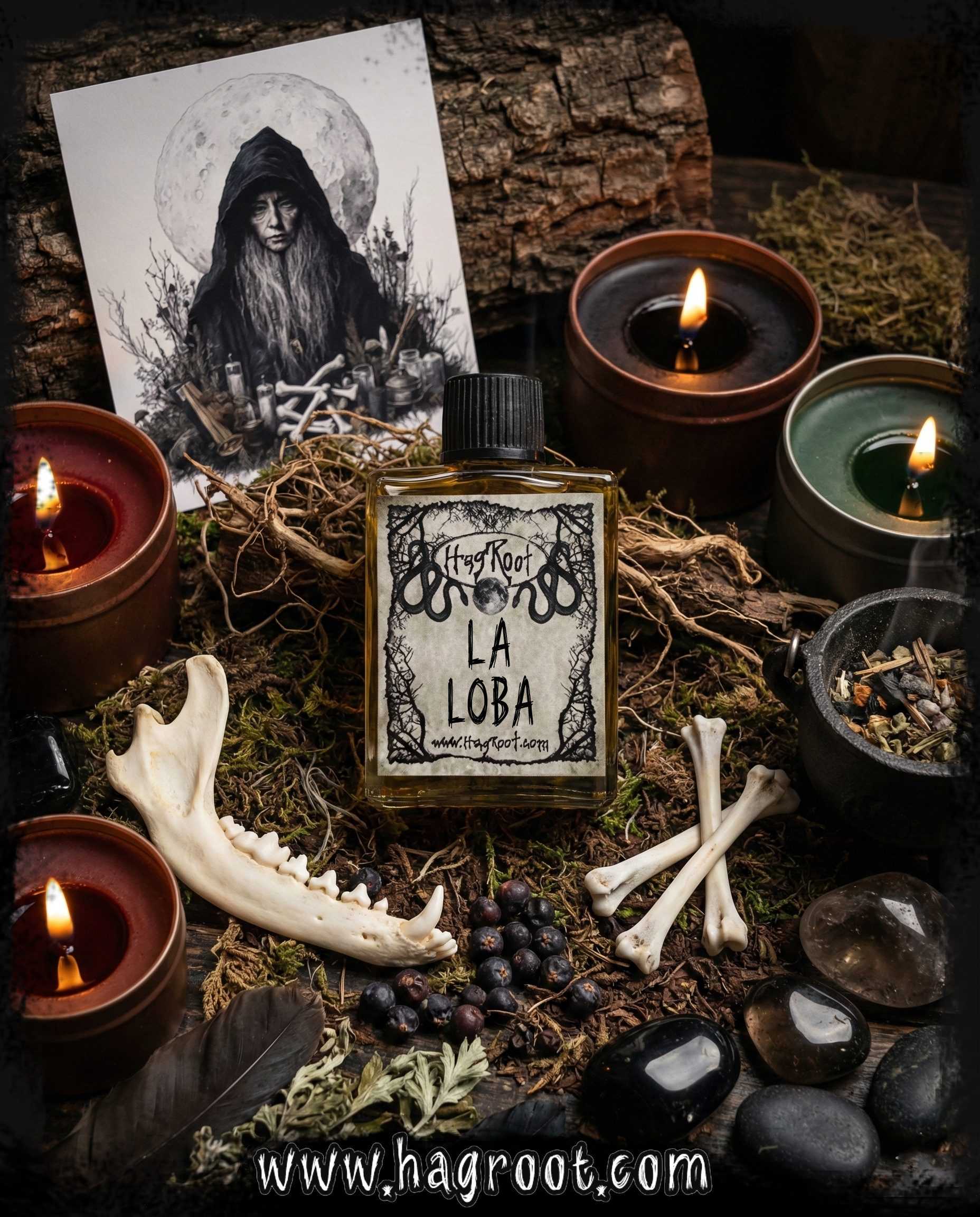 LA LOBA-(Charred Woods, Moss Covered Bones, Black Tea, Warm Spices, Amber Resin)-Perfume, Cologne, Anointing, Ritual Oil