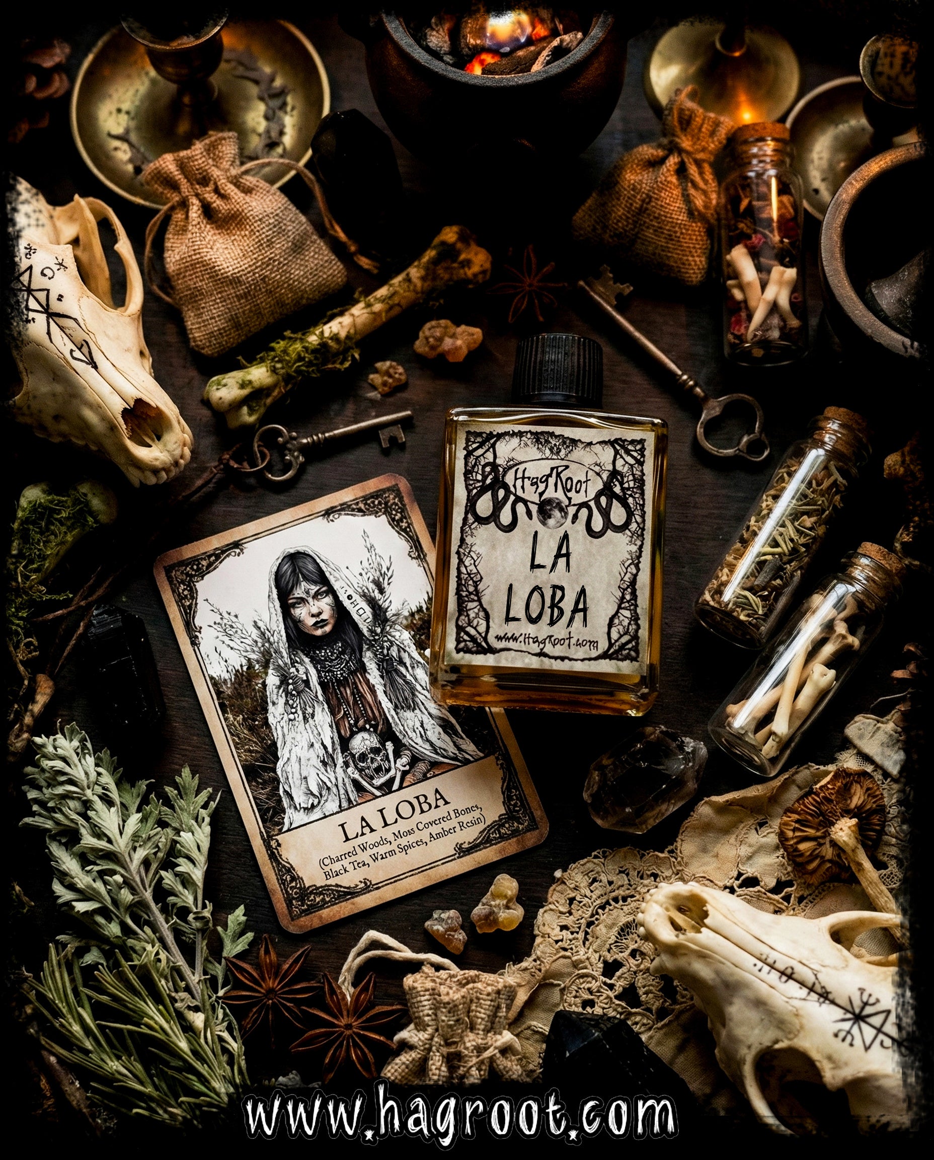 LA LOBA-(Charred Woods, Moss Covered Bones, Black Tea, Warm Spices, Amber Resin)-Perfume, Cologne, Anointing, Ritual Oil