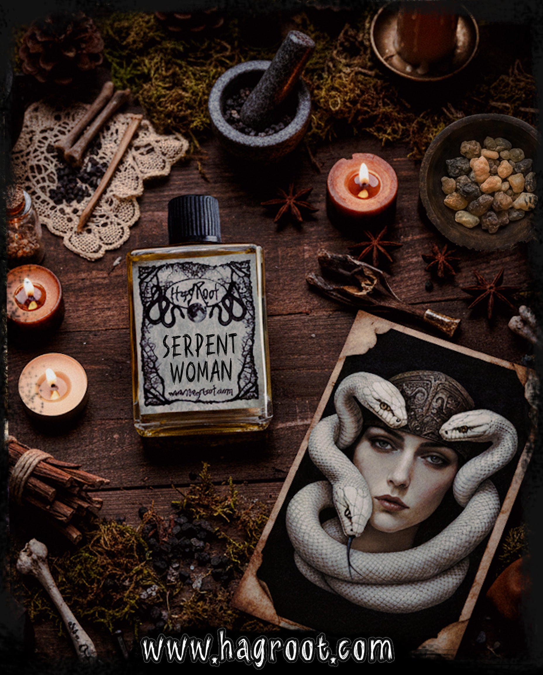 SERPENT WOMAN-(Amber, Birch, Cacao, Fir, Clove, Patchouli, Sugar Cane)-Perfume, Cologne, Anointing, Ritual Oil