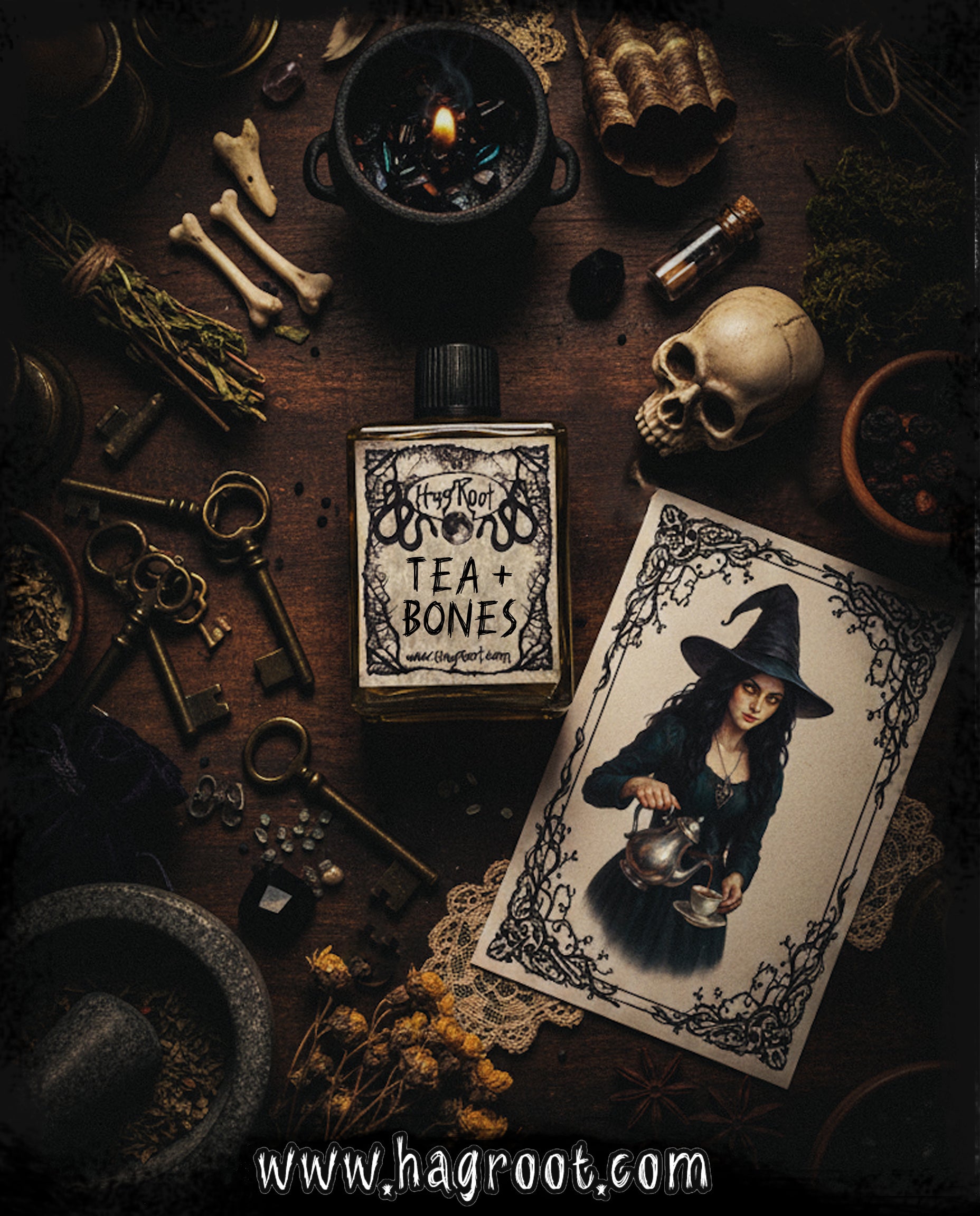 TEA + BONES-(Tea Leaves, Amber, Sandalwood, Cedar, Musk, Bergamot, Vanilla, White Pepper, Oak)-Perfume, Cologne, Anointing, Ritual Oil