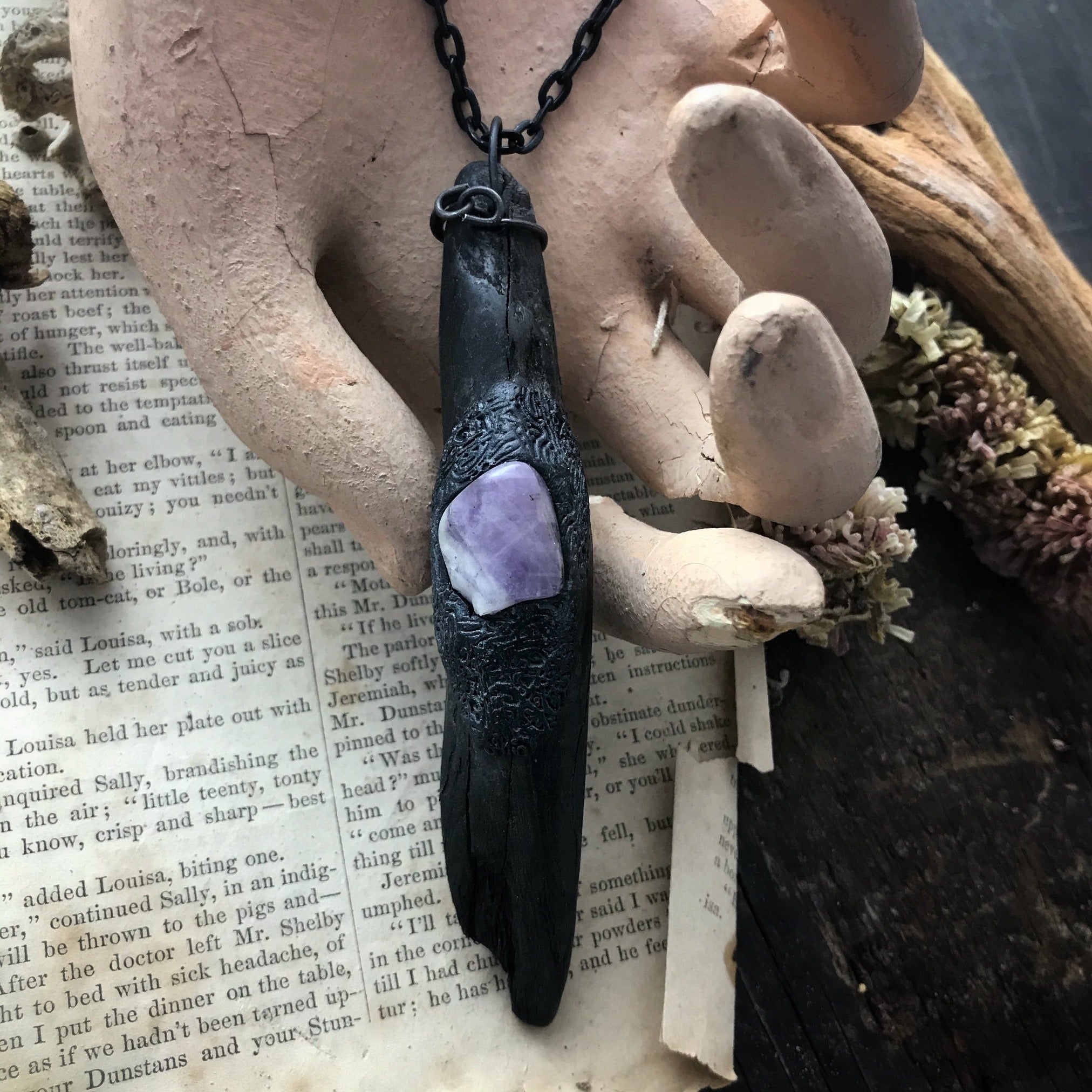 Driftwood Necklace with Amethyst for Spiritual Awareness