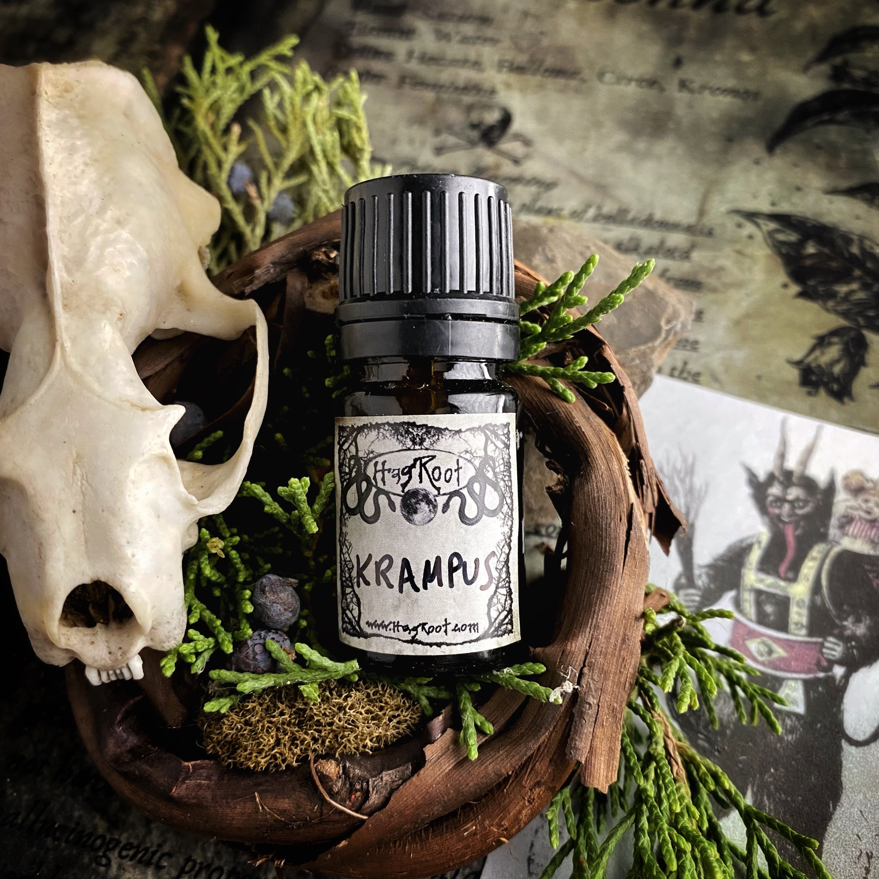 KRAMPUS-(Pine, Leather, Fir, Cedar, Cinnamon, Patchouli, Holly, Vetiver, Black Pepper, Musk)-Perfume, Cologne, Anointing, Ritual Oil