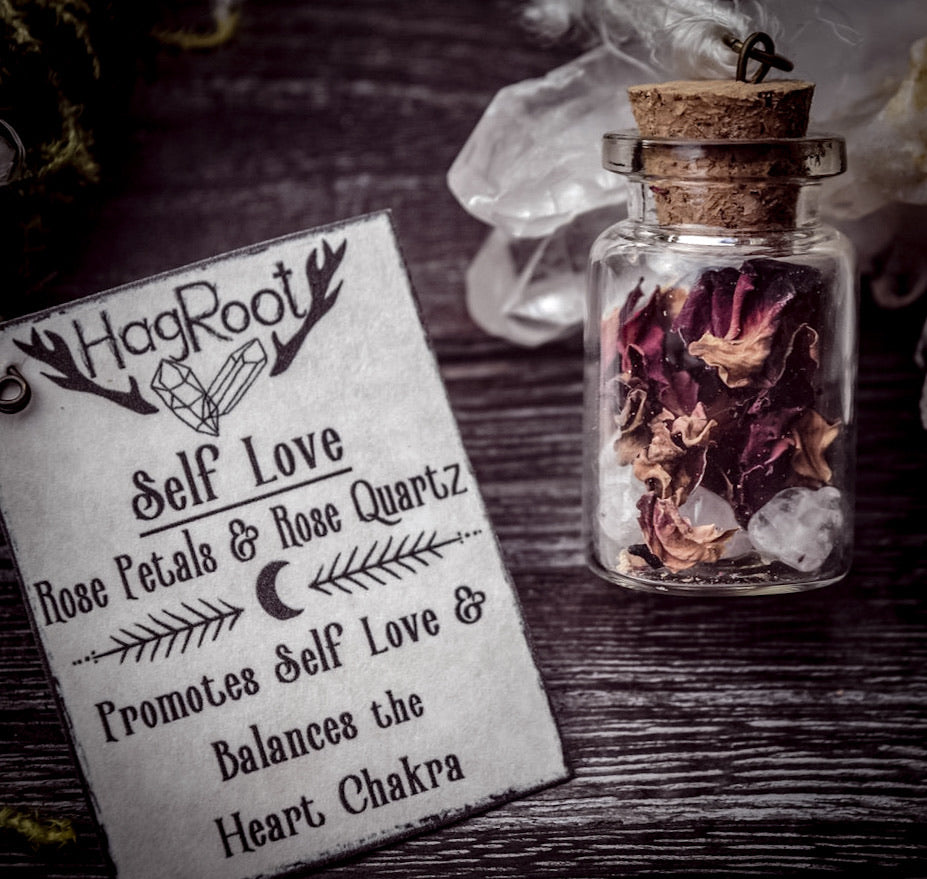 SELF LOVE - Natural Handmade Necklace with Rose Petals + Rose Quartz