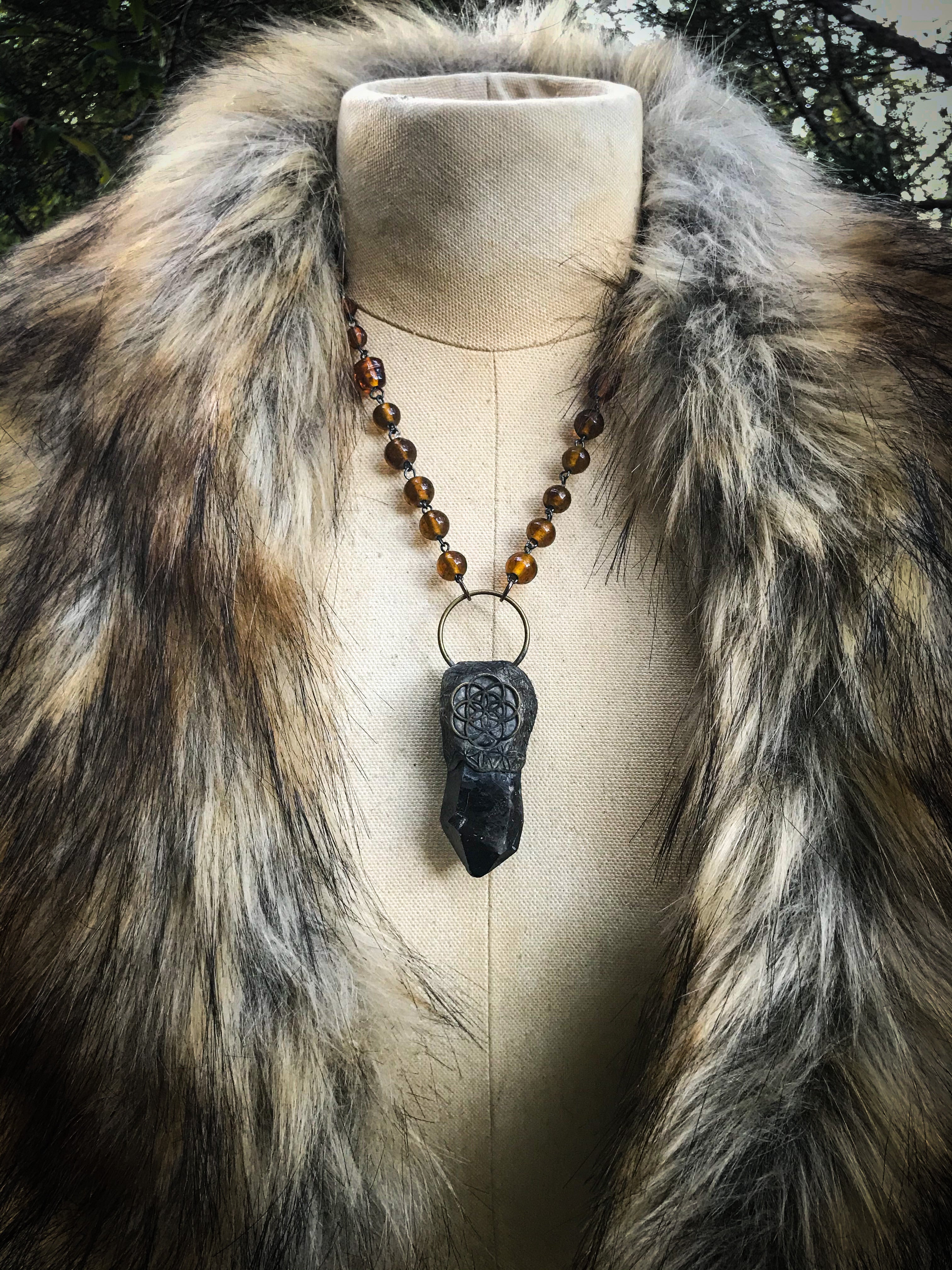 Seed of Life Necklace with Smoky Quartz for Cosmic Consciousness