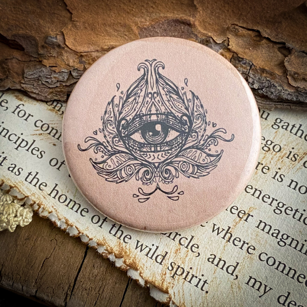 Eye Button Pin All Seeing Eye - Hand Pressed Button/Pin - 1.5