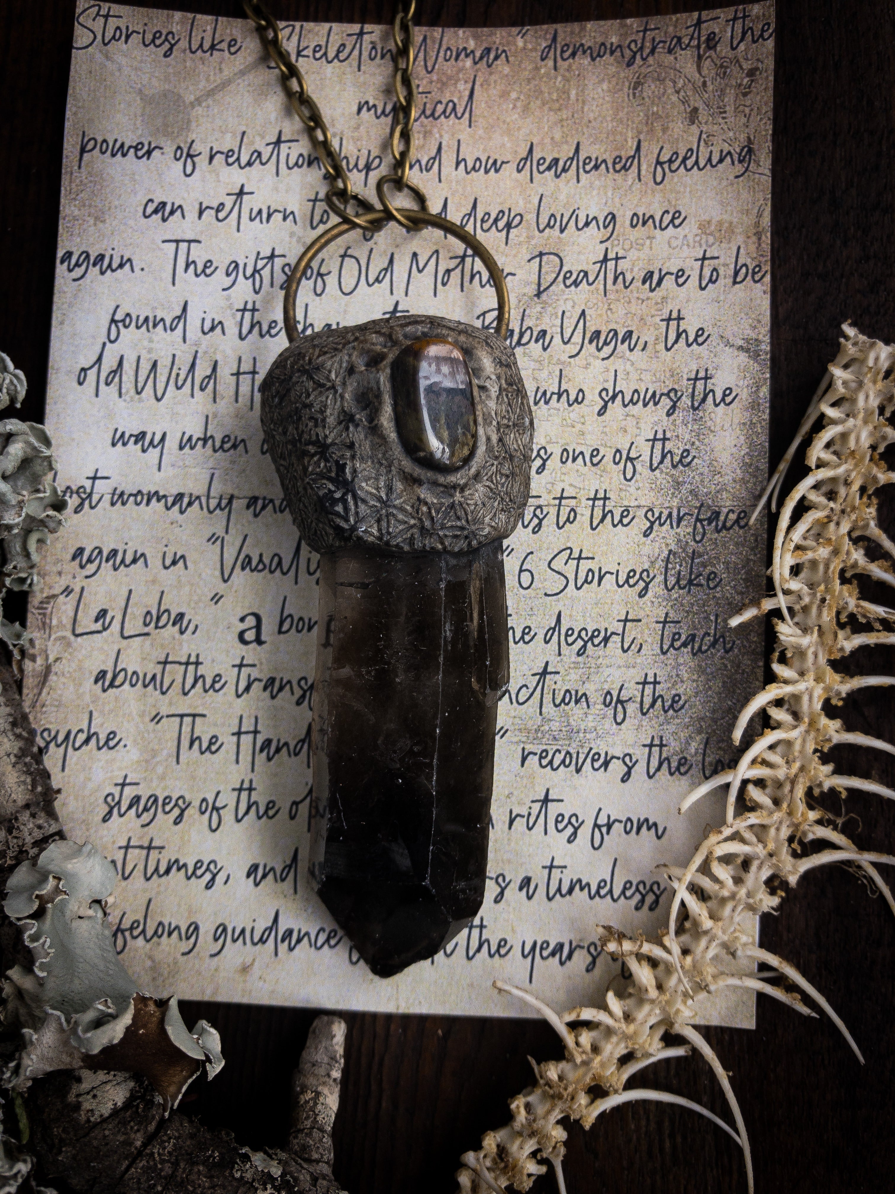Creative Consciousness Necklace with Smoky Quartz and Tigers Eye for Spiritual Connection, Creativity and Growth