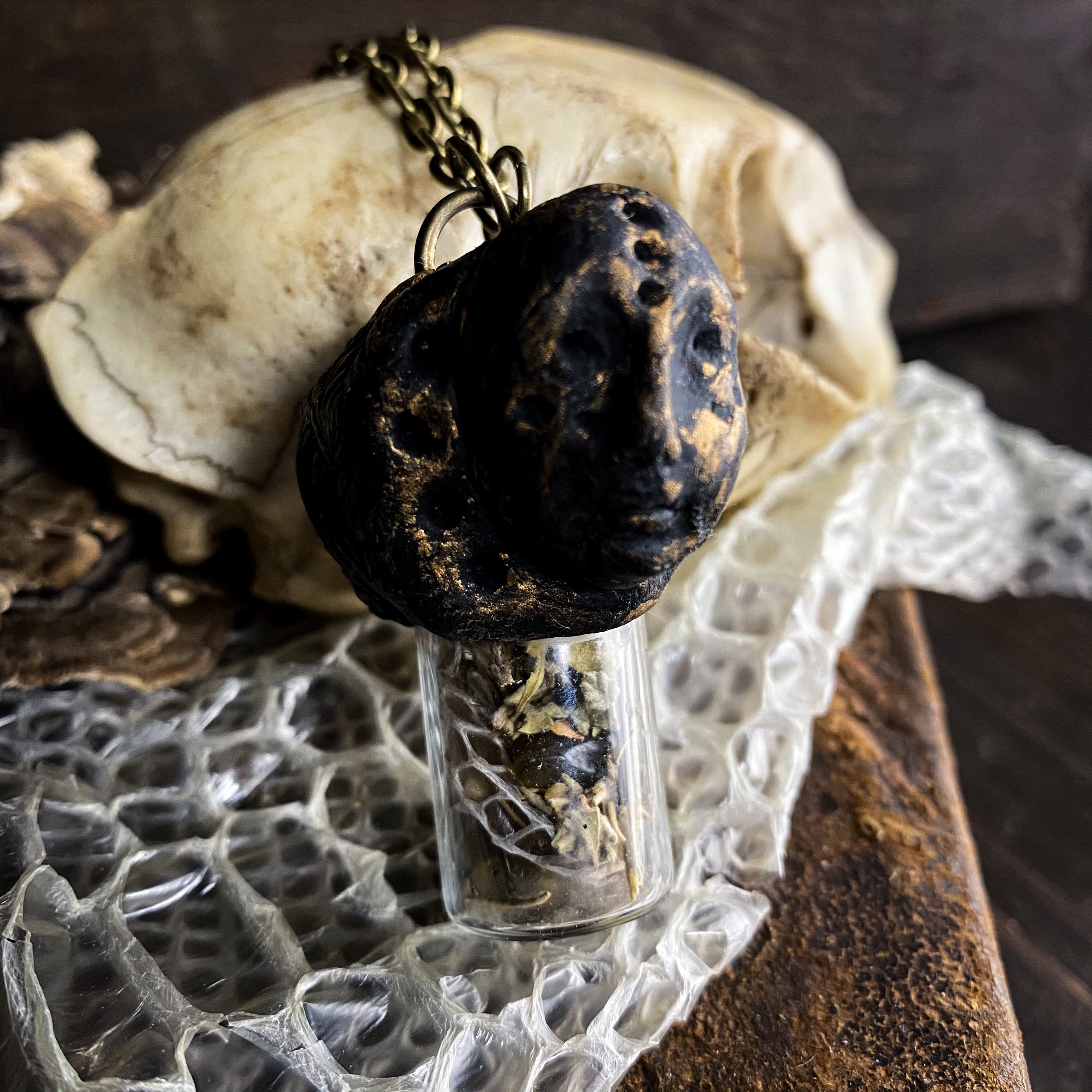 Serpent Mother Necklace with Snake Skin, Labradorite and Motherwort