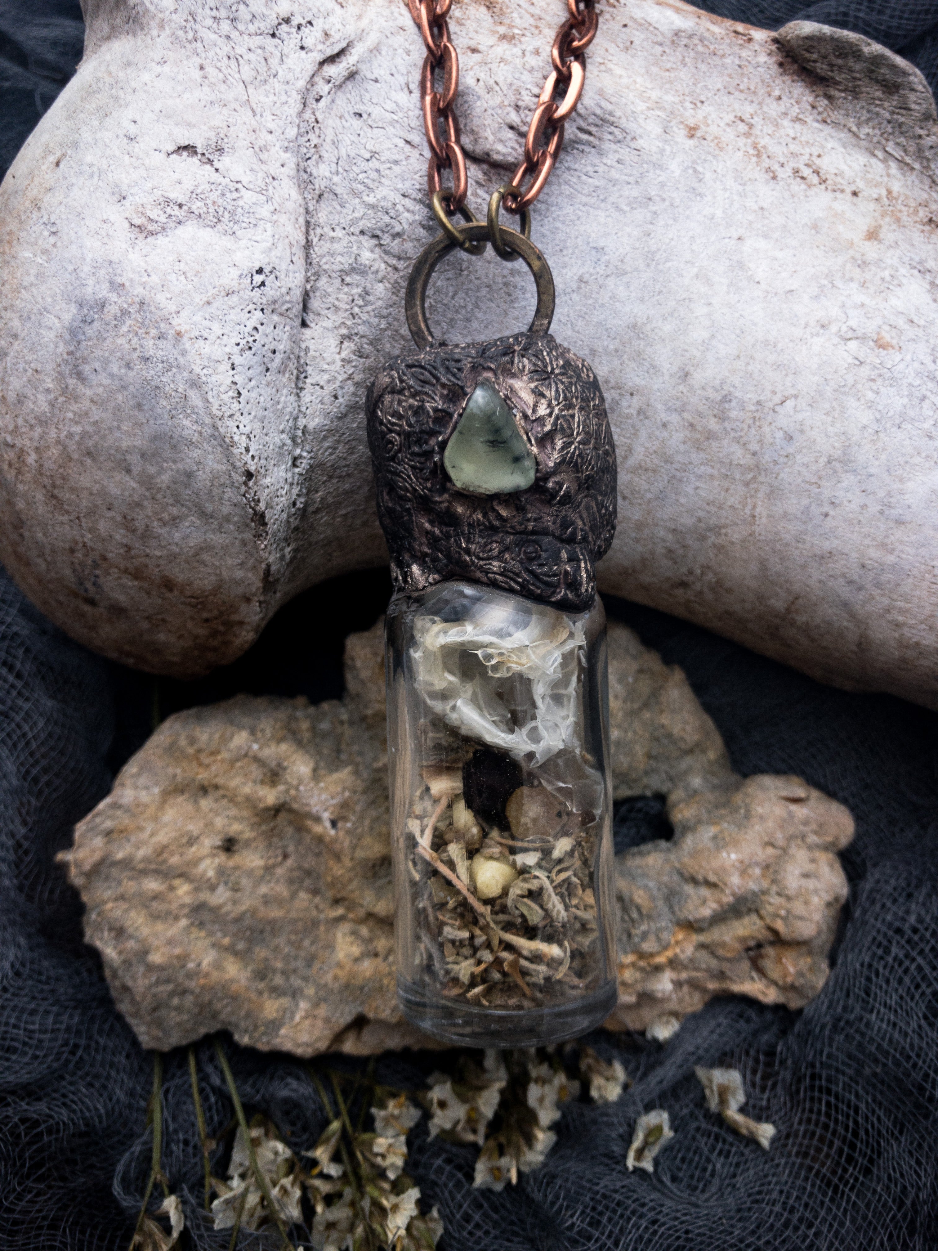 Necklace to Let Go of Fear and Trust Yourself -Made with Bones, Snake Skin, Stones + Herbs
