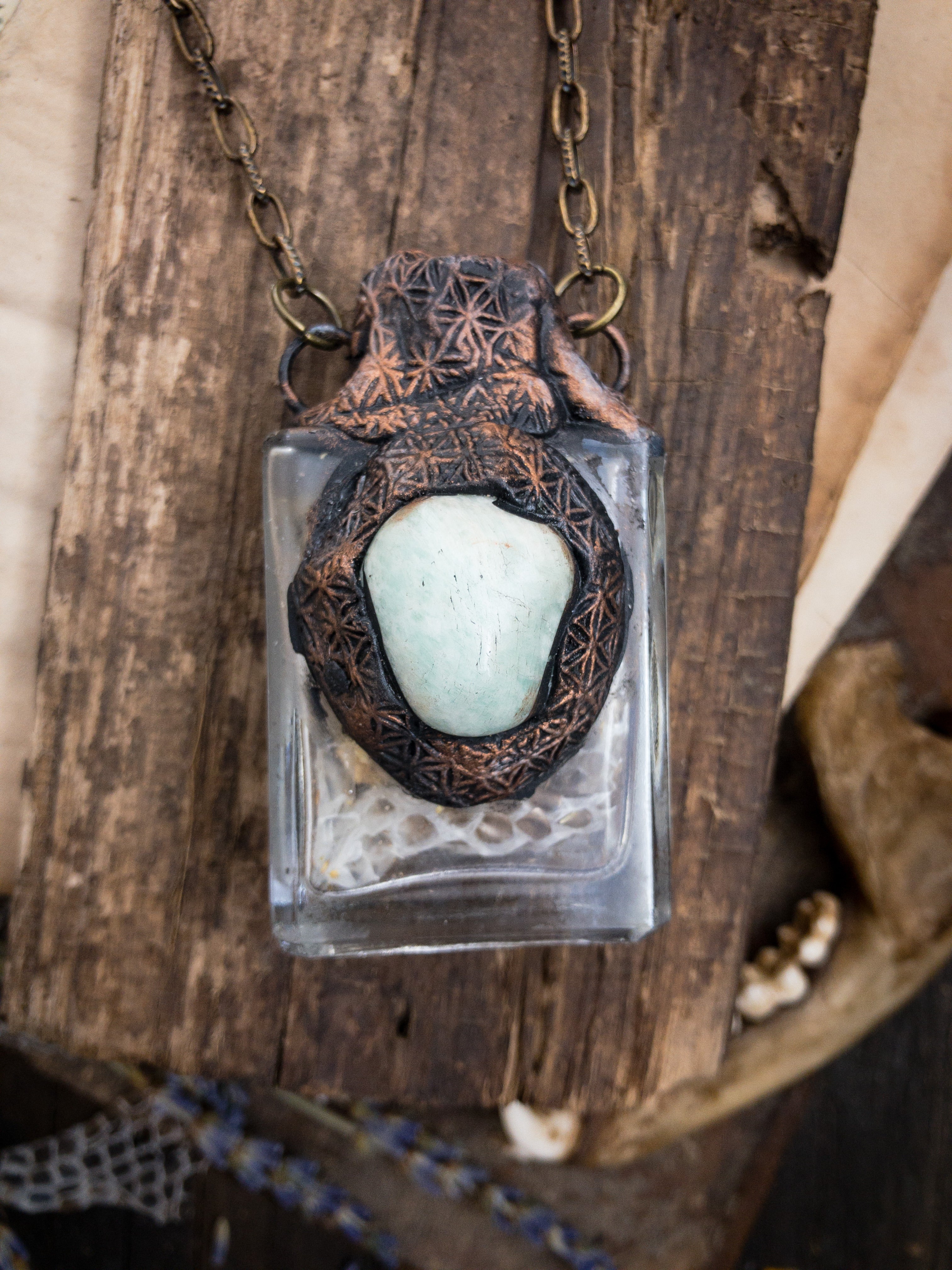 Gatekeeper Necklace with Snake Skin, Chrysoprase + Mugwort- A Necklace for Self Discovery and Transformation
