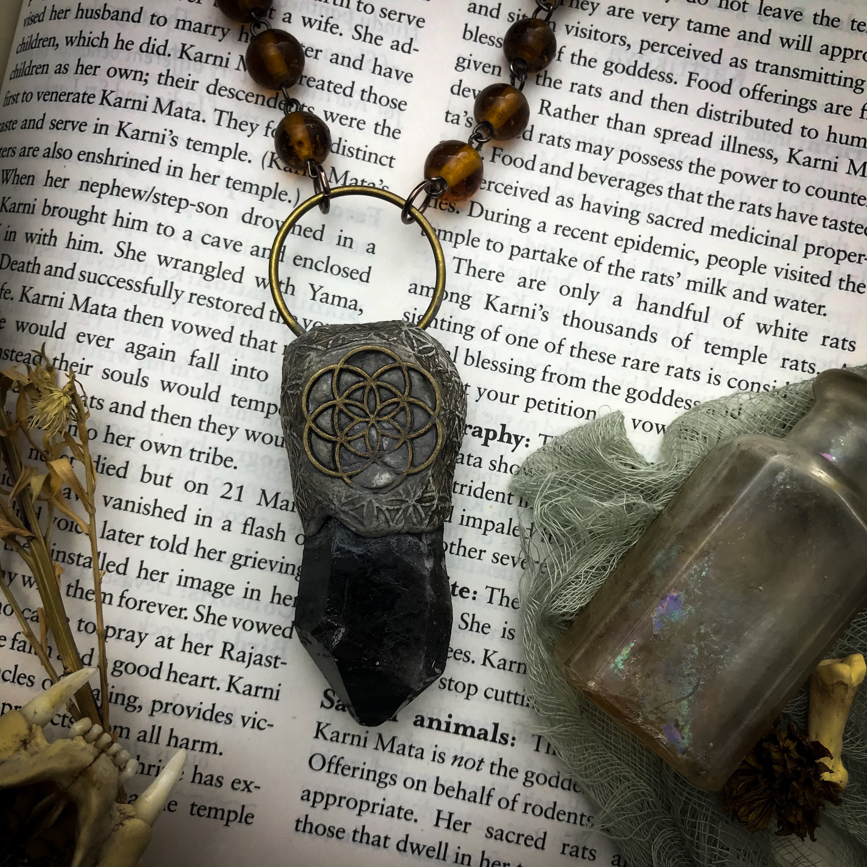 Seed of Life Necklace with Smoky Quartz for Cosmic Consciousness