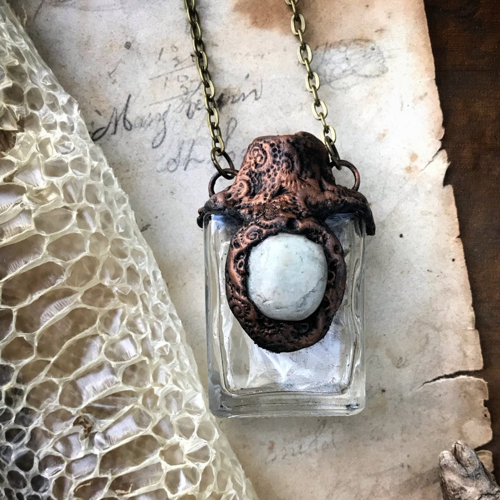 Serpent Dreams Necklace with Snake Skin, Chrysoprase + Mugwort