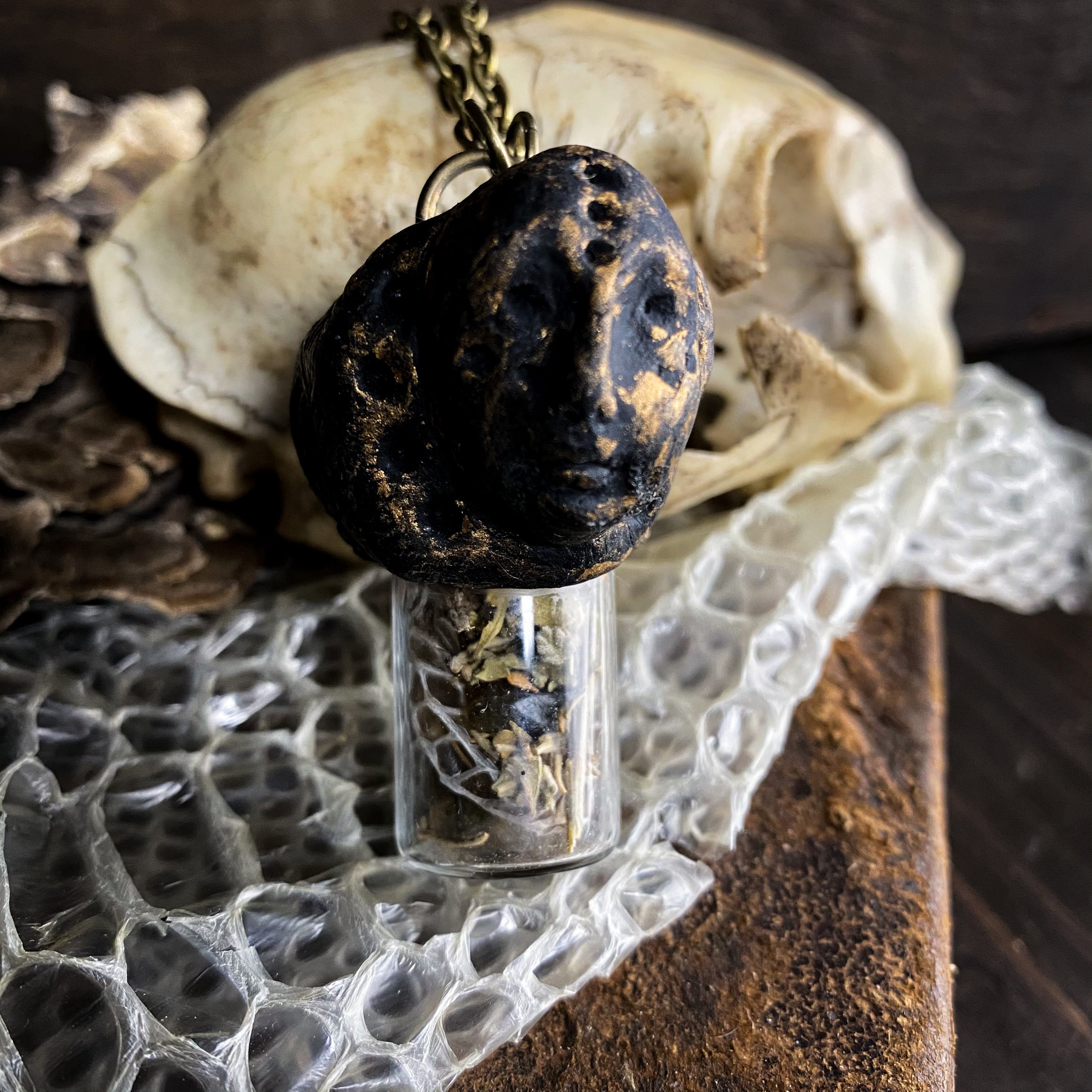 Serpent Mother Necklace with Snake Skin, Labradorite and Motherwort