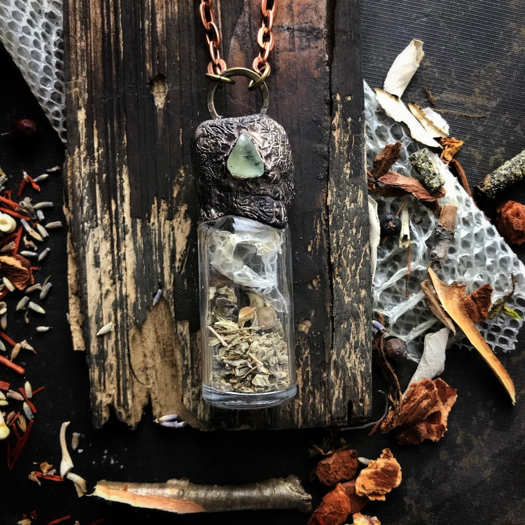 Conjure Necklace for Growth, Change and New Beginnings- With Bones, Snake Skin, Stones + Herbs