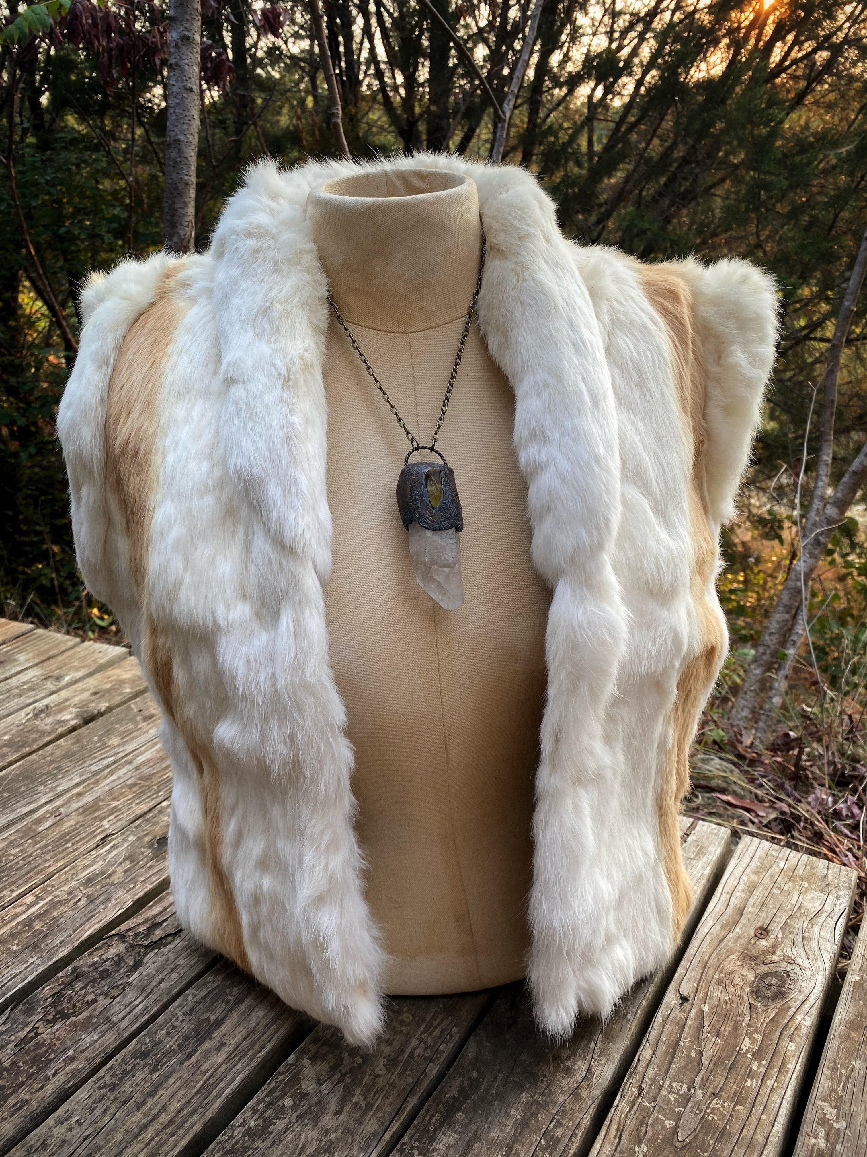 Huge Quartz Crystal + Amber Necklace