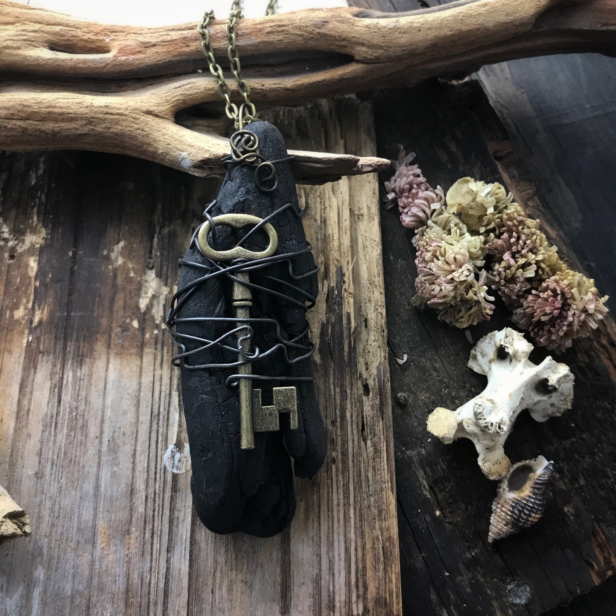 Driftwood Necklace with an Antique Style Key